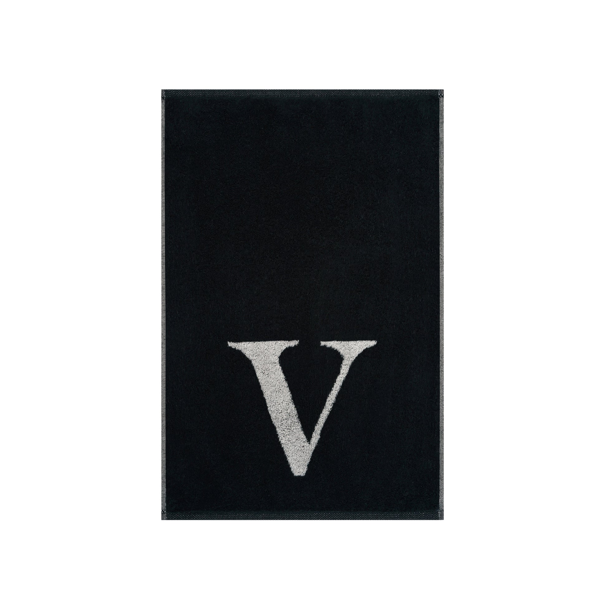 2er Set - Kleines Handtuch mit Buchstabe "V" – Silber / Schwarz
