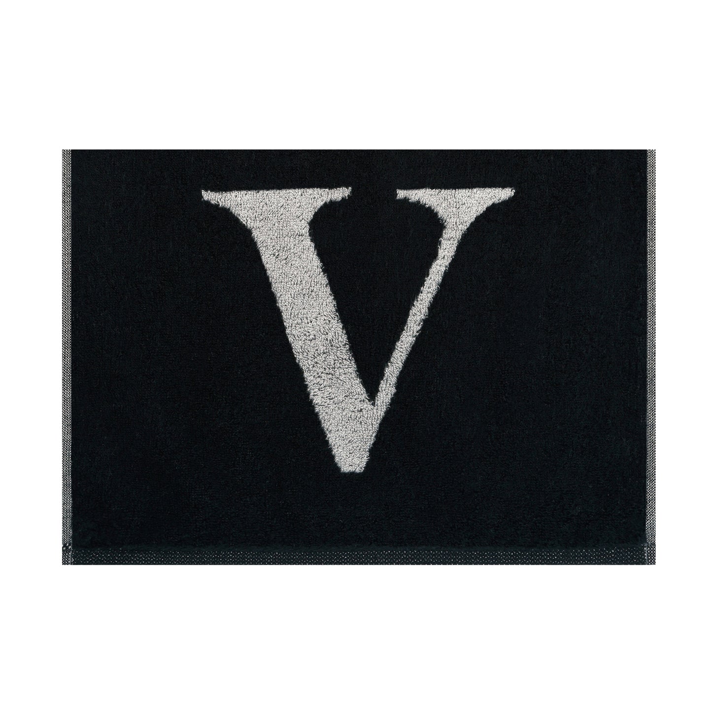 2er Set - Kleines Handtuch mit Buchstabe "V" – Silber / Schwarz