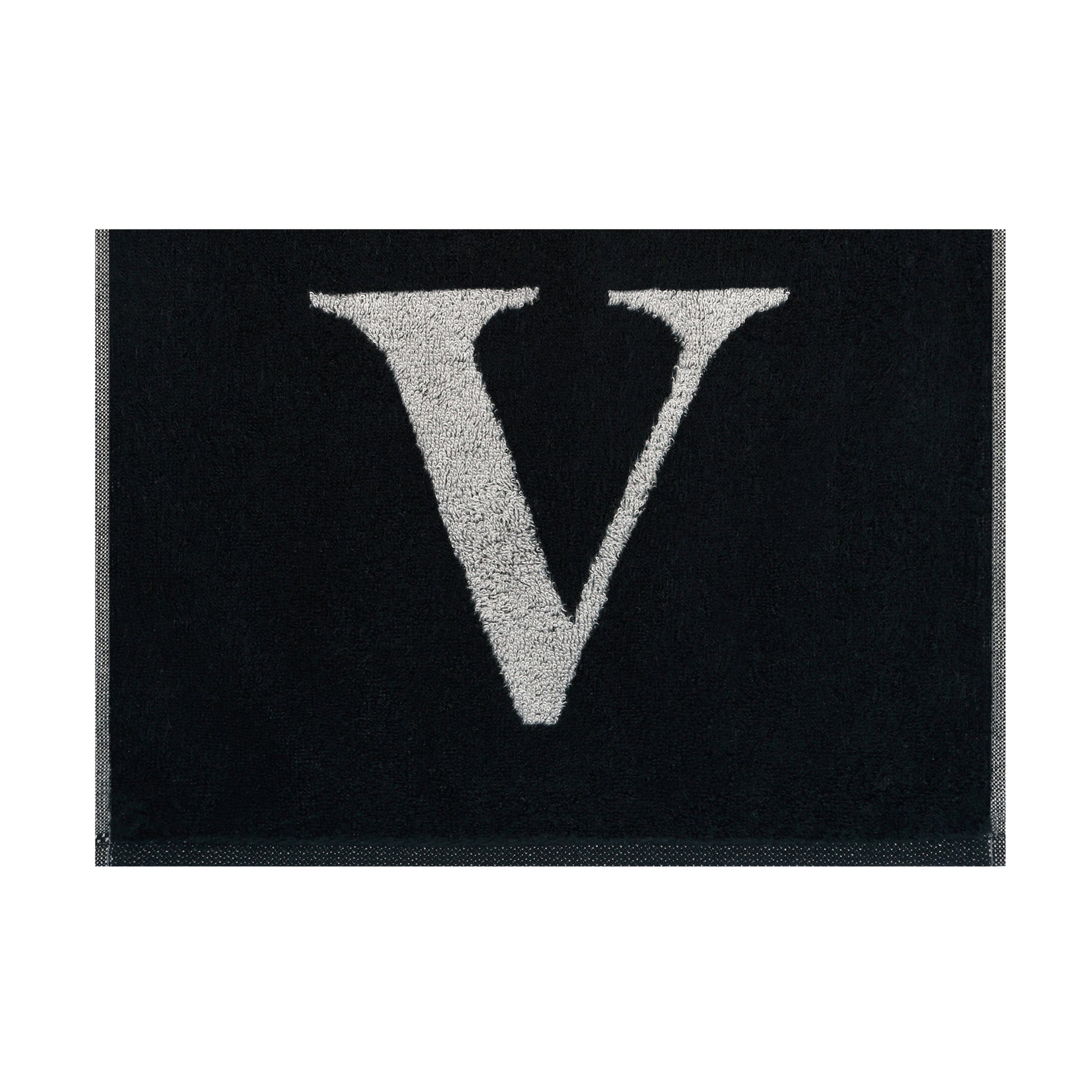 2er Set - Kleines Handtuch mit Buchstabe "V" – Silber / Schwarz