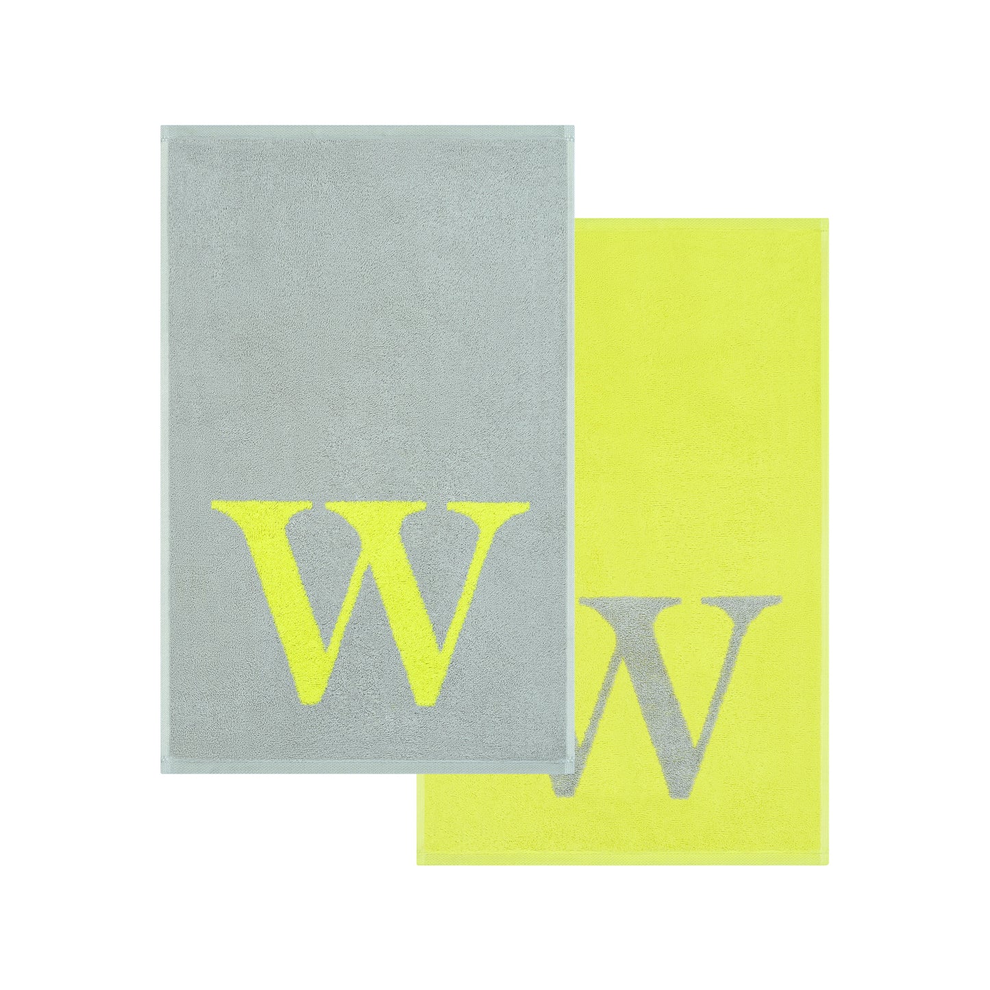2er Set - Kleines Handtuch mit Buchstabe "W" – Silber / Lime