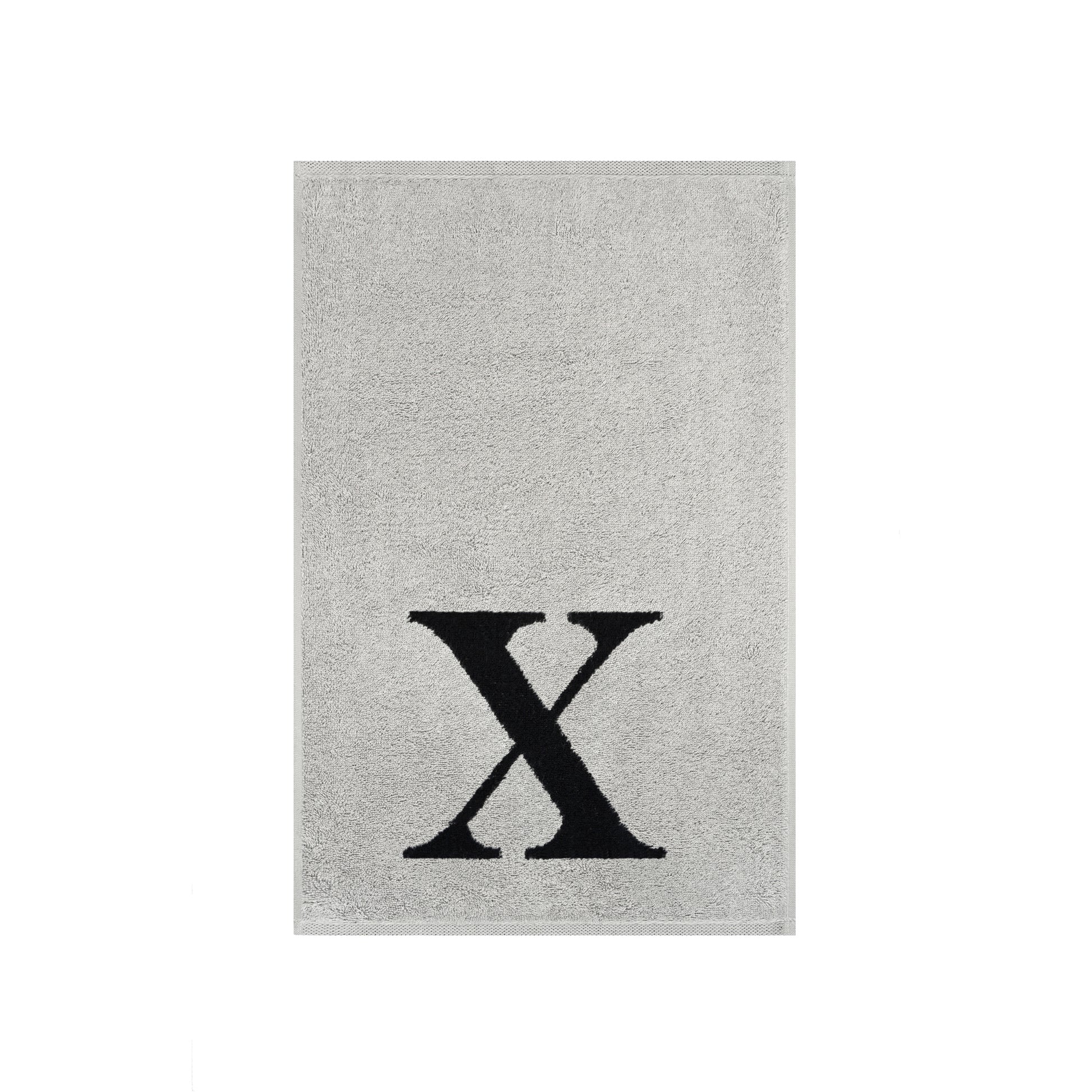 2er Set - Kleines Handtuch mit Buchstabe "X" – Silber / Schwarz