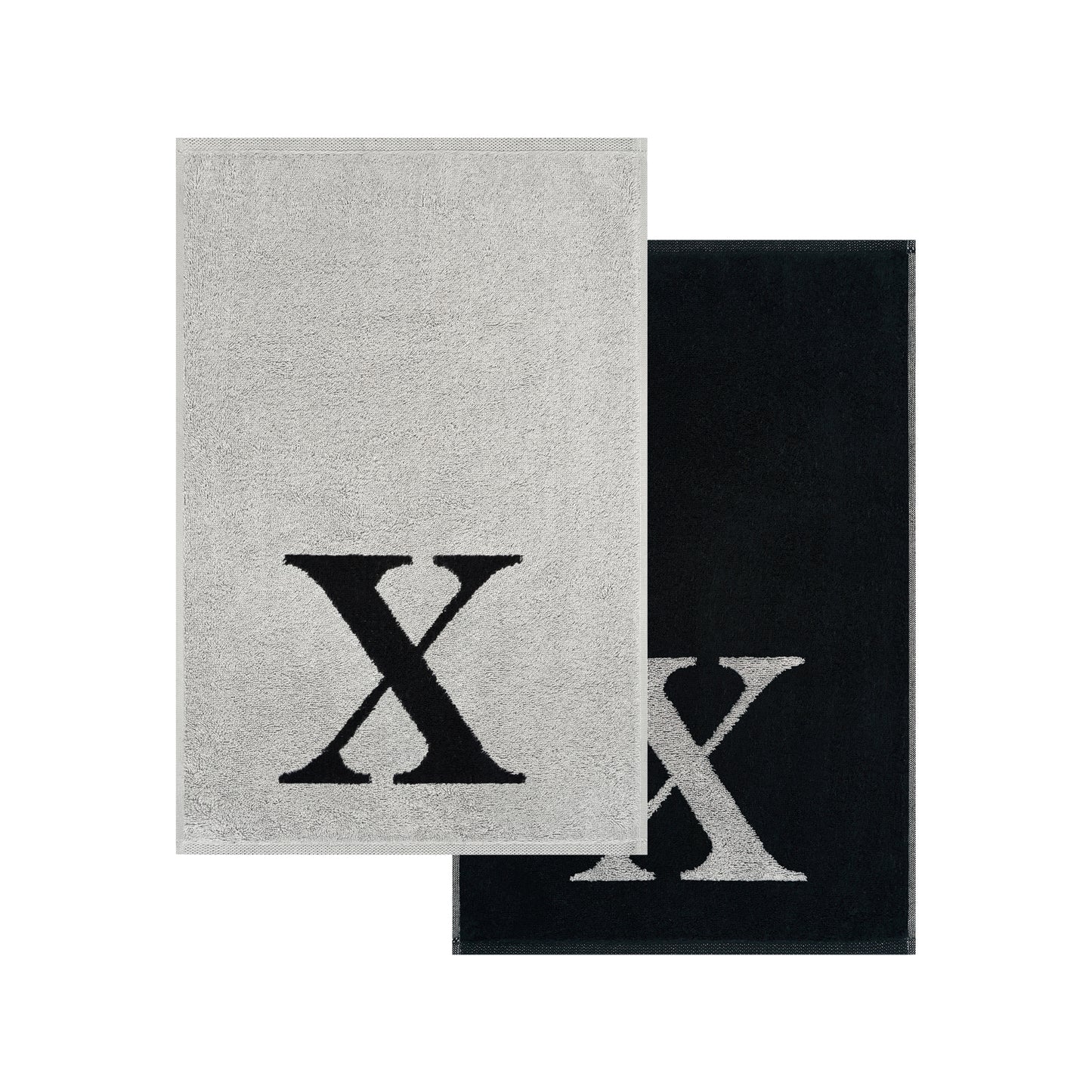 2er Set - Kleines Handtuch mit Buchstabe "X" – Silber / Schwarz