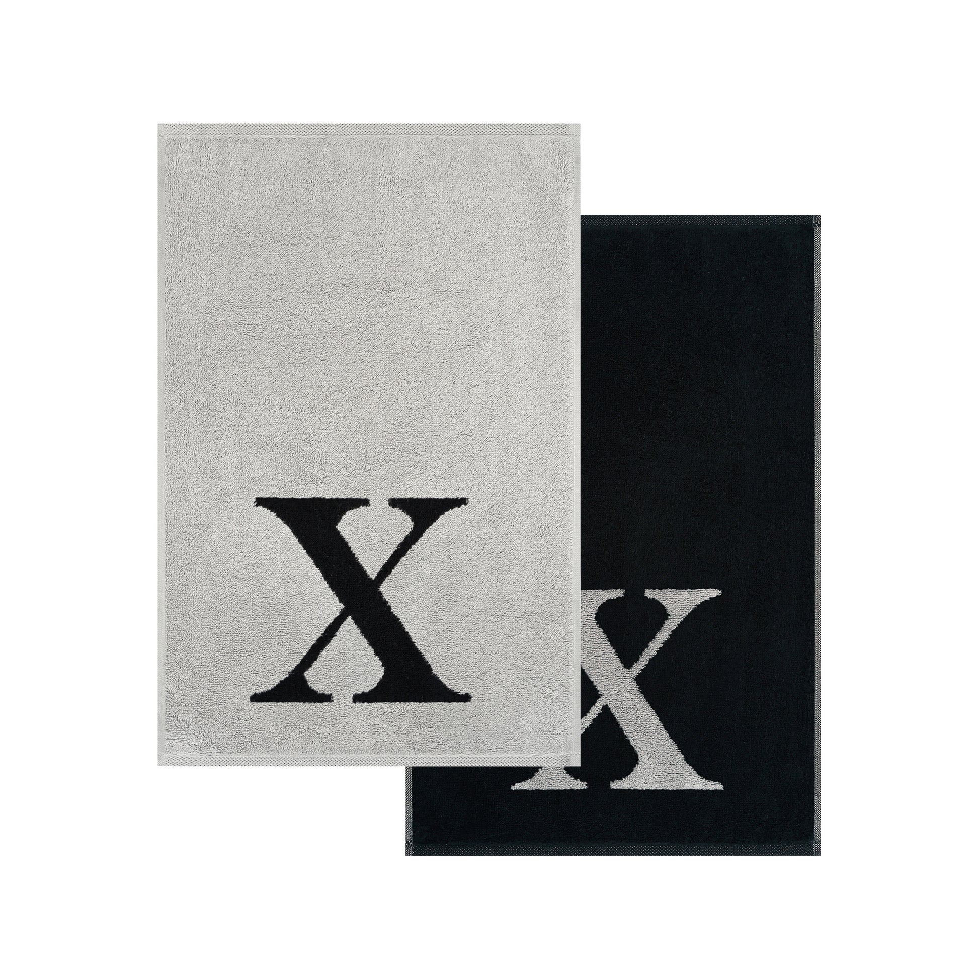 2er Set - Kleines Handtuch mit Buchstabe "X" – Silber / Schwarz