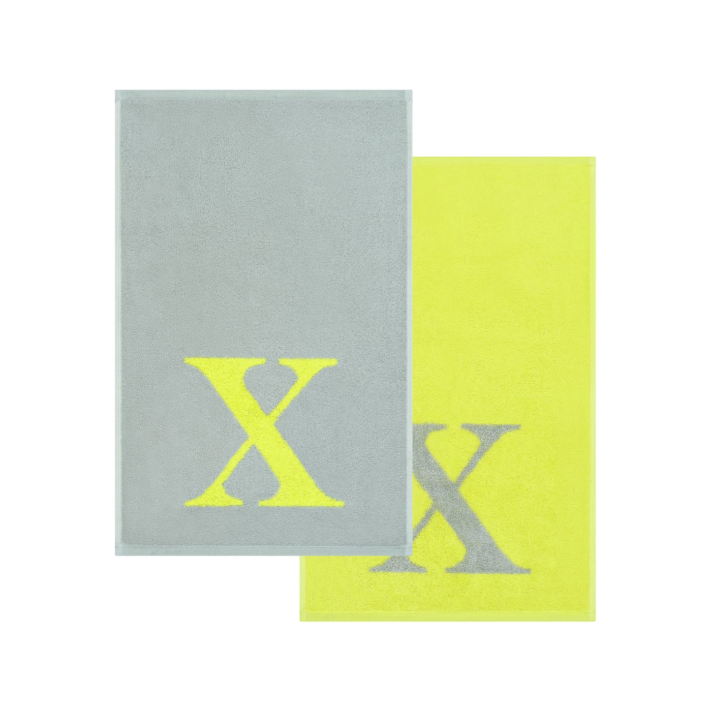 2er Set - Kleines Handtuch mit Buchstabe "X" – Silber / Lime