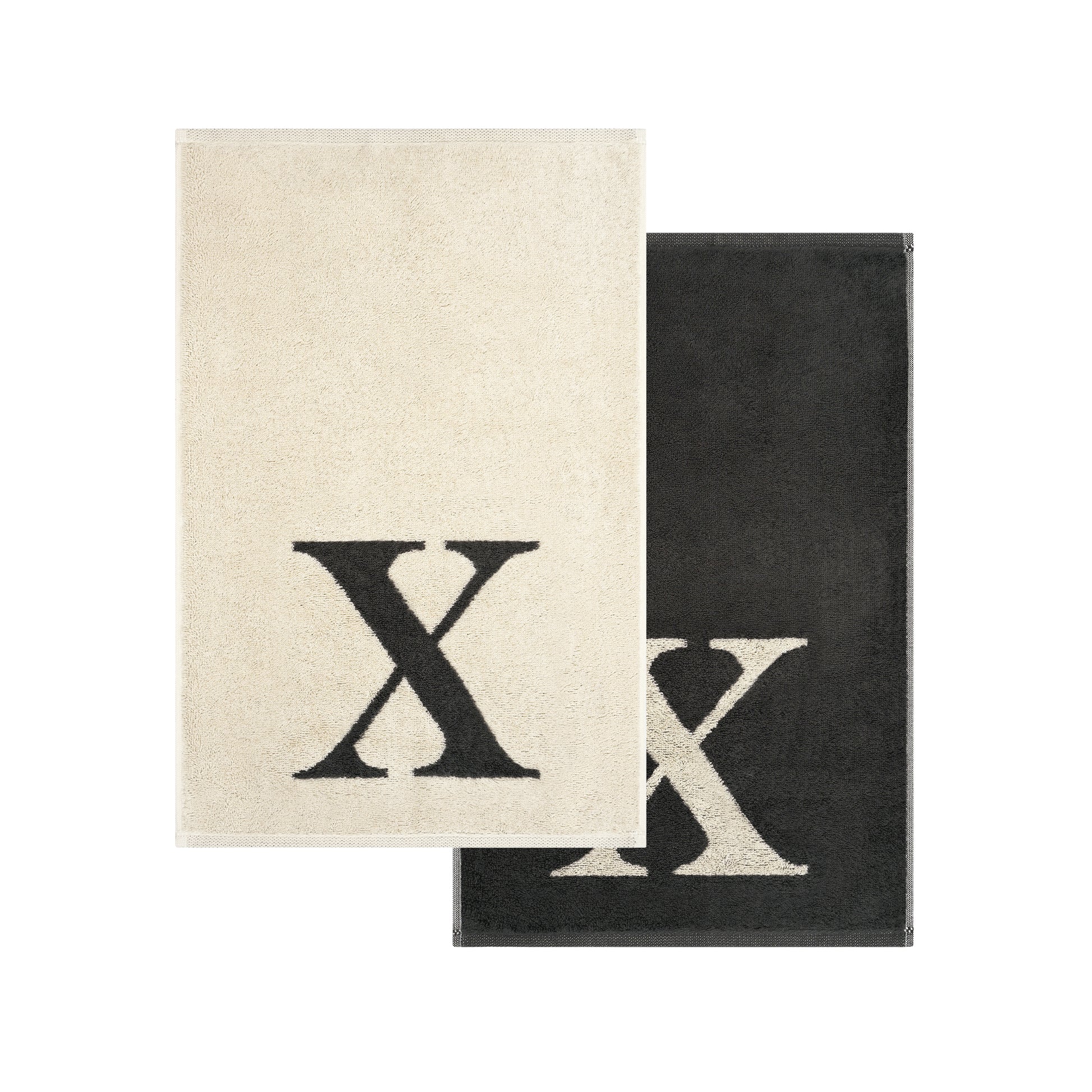 2er Set - Kleines Handtuch mit Buchstabe "X" – Natur / Dunkelgrau