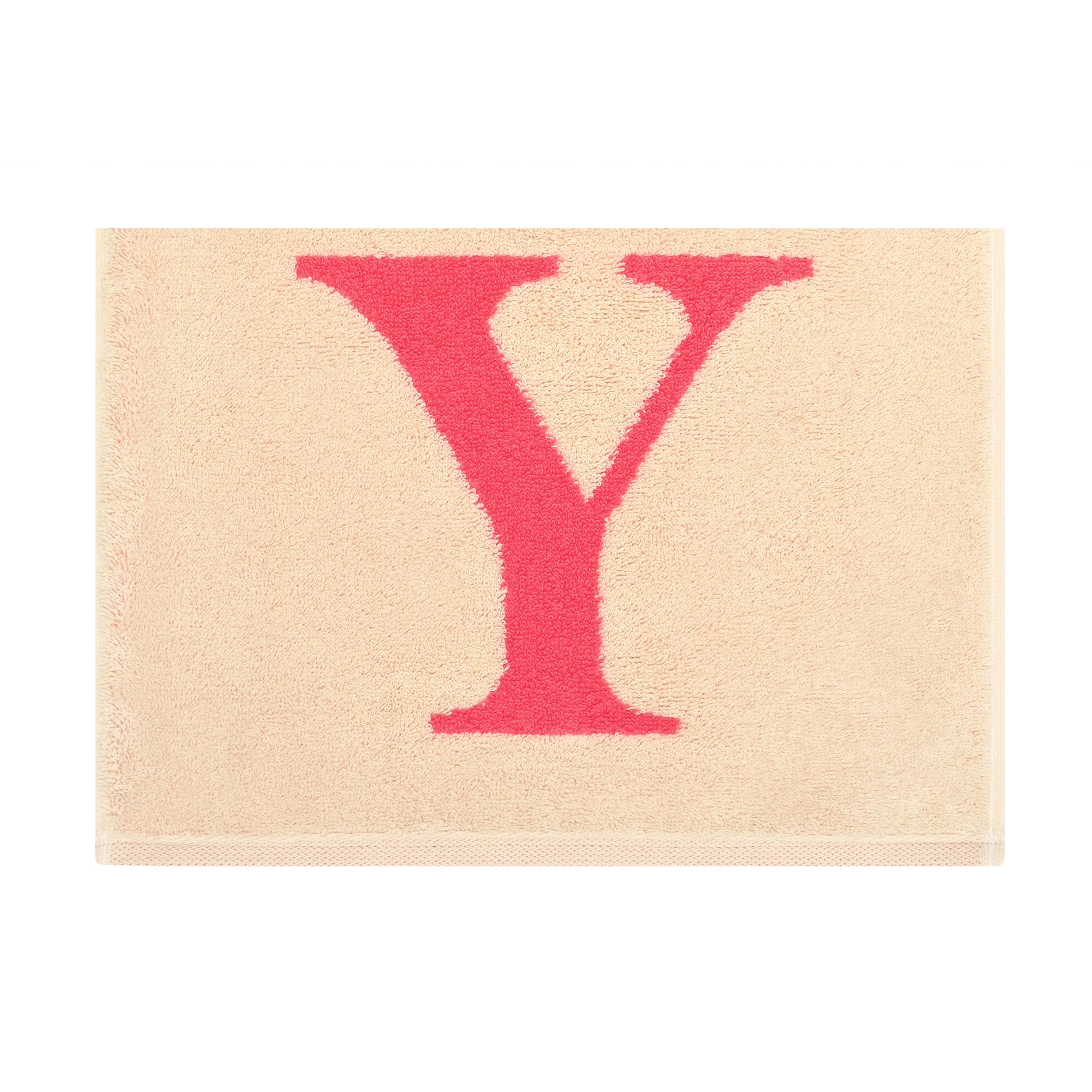 2er Set - Kleines Handtuch mit Buchstabe "Y" – Natur / Pink / Orange