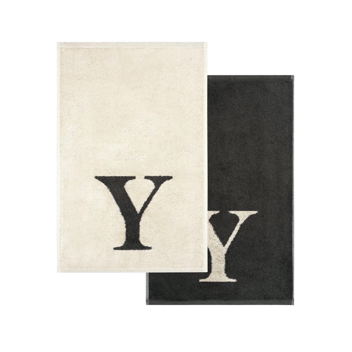 2er Set - Kleines Handtuch mit Buchstabe "Y" – Natur / Dunkelgrau