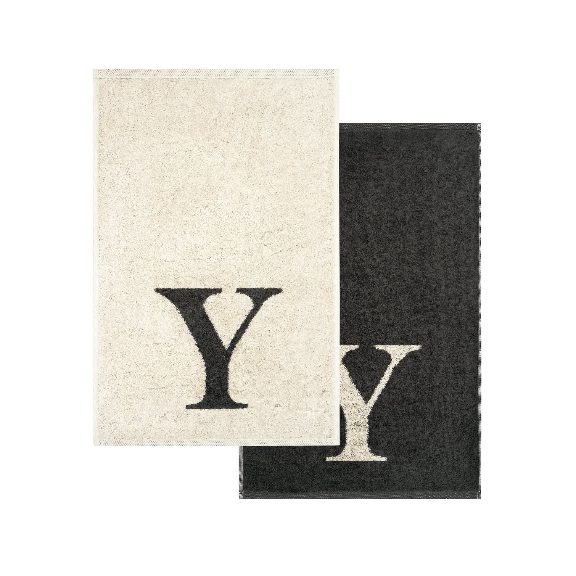 2er Set - Kleines Handtuch mit Buchstabe "Y" – Natur / Dunkelgrau