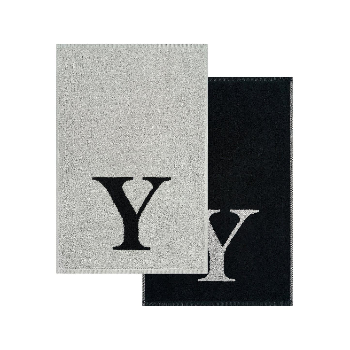 2er Set - Kleines Handtuch mit Buchstabe "Y" – Silber / Schwarz