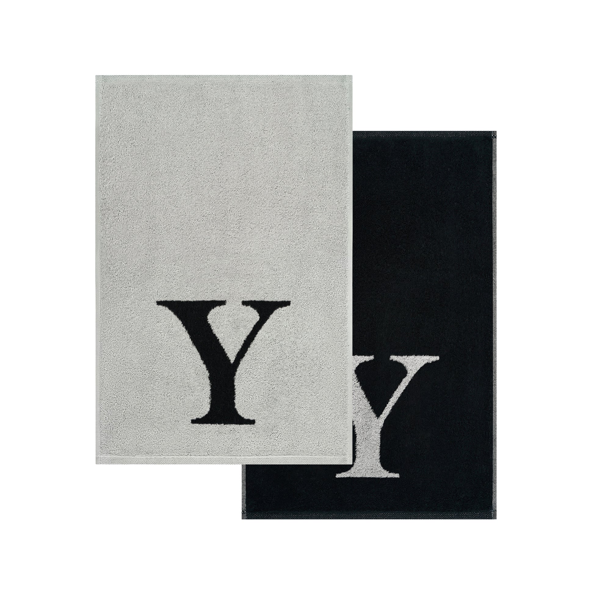 2er Set - Kleines Handtuch mit Buchstabe "Y" – Silber / Schwarz