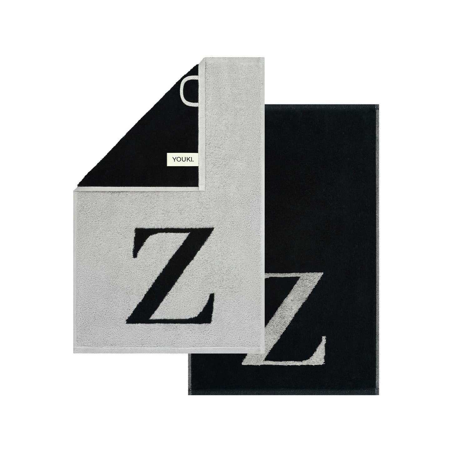 2er Set - Kleines Handtuch mit Buchstabe "Z" – Silber / Schwarz