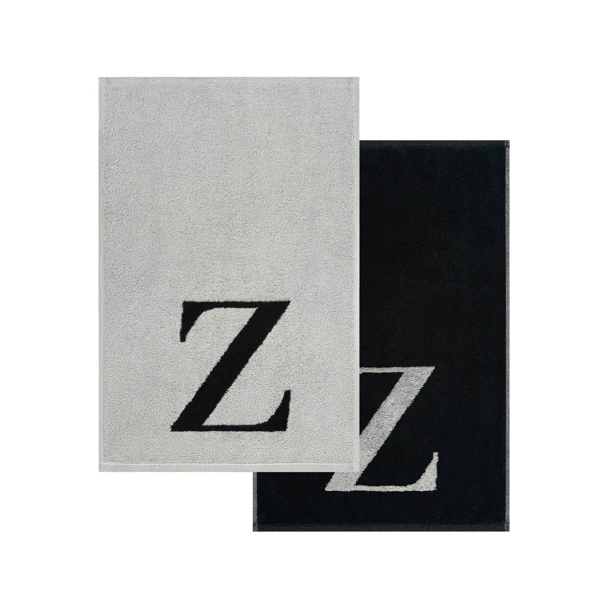 2er Set - Kleines Handtuch mit Buchstabe "Z" – Silber / Schwarz
