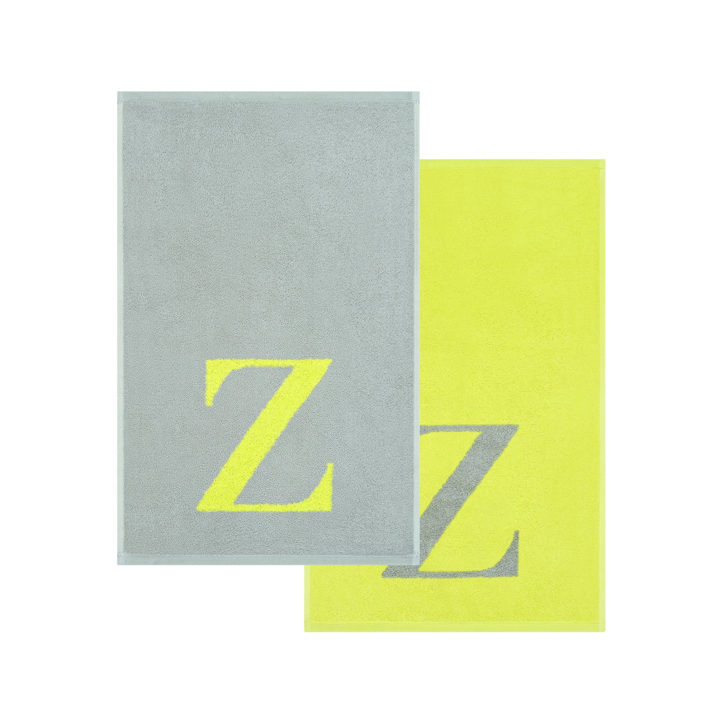 2er Set - Kleines Handtuch mit Buchstabe "Z" – Silber / Lime