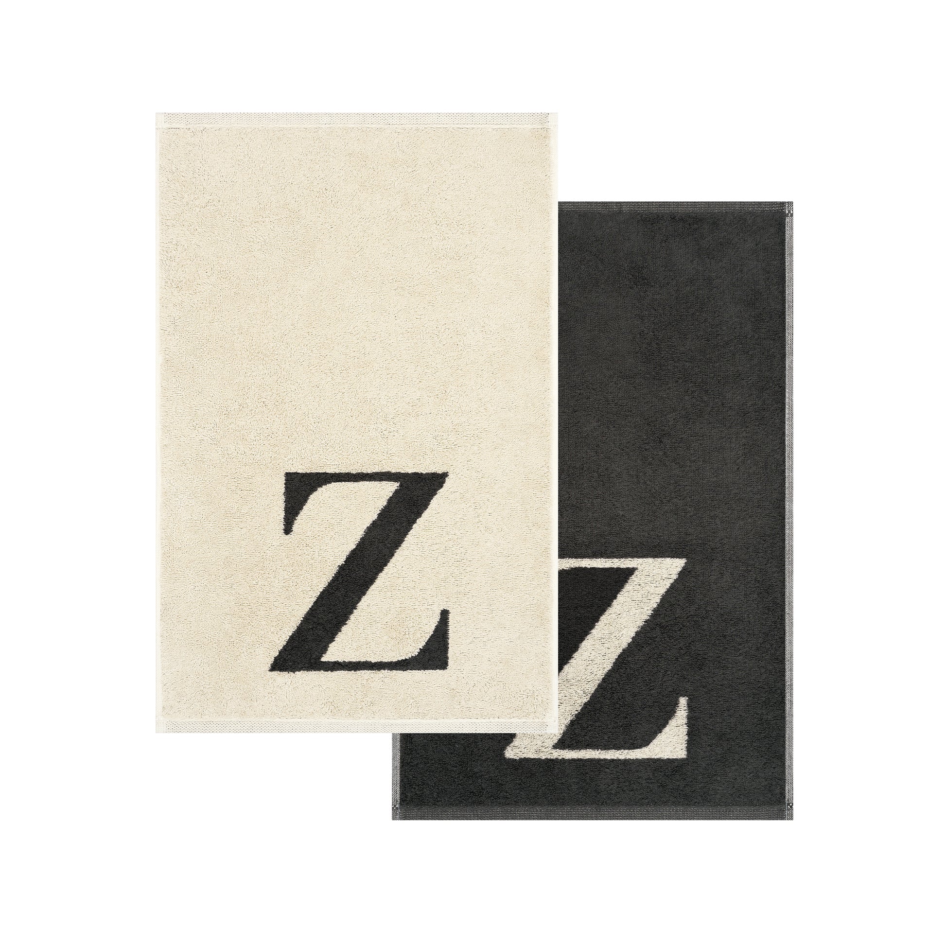 2er Set - Kleines Handtuch mit Buchstabe "Z" – Natur / Dunkelgrau