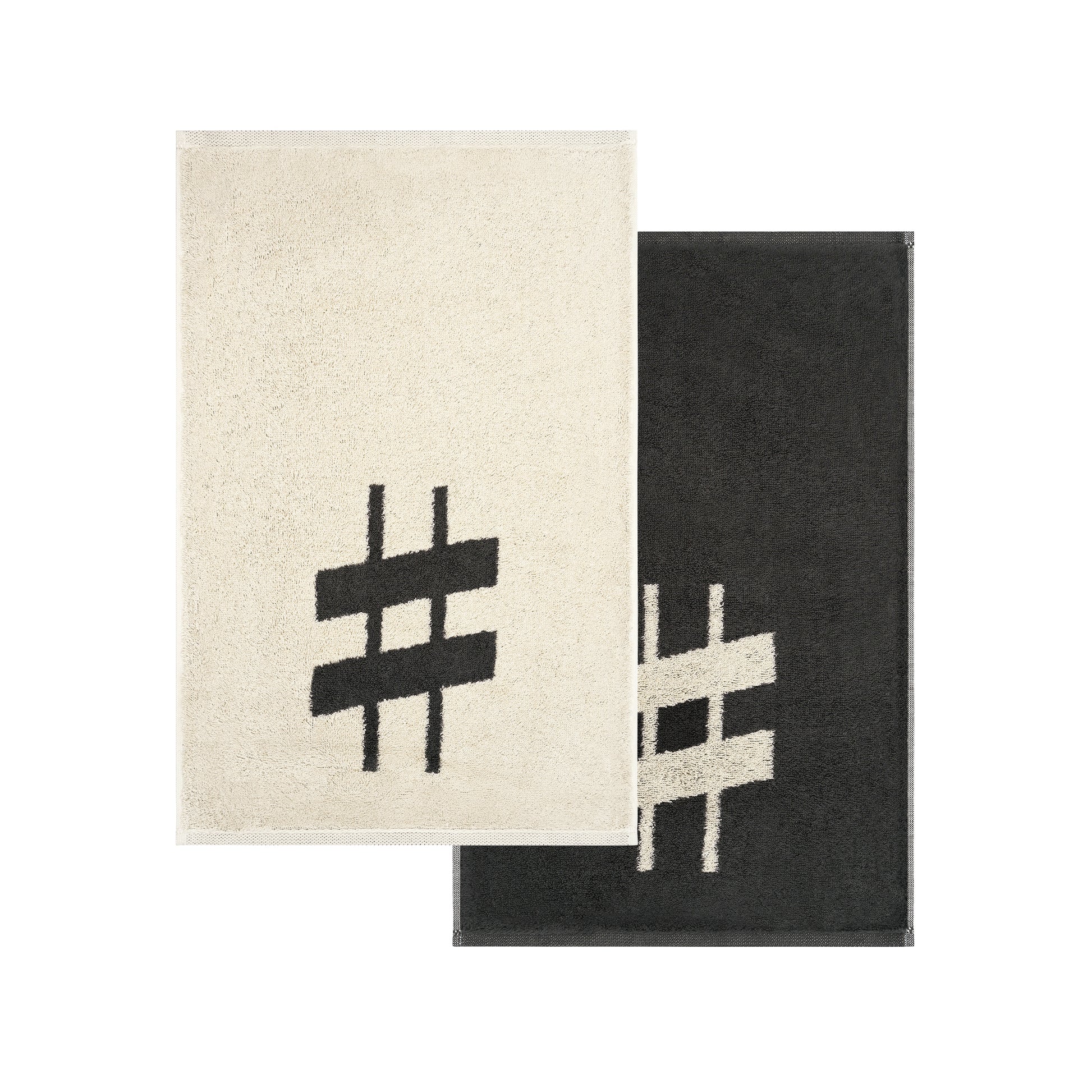 2er Set - Kleines Handtuch mit Buchstabe "#" – Natur / Dunkelgrau