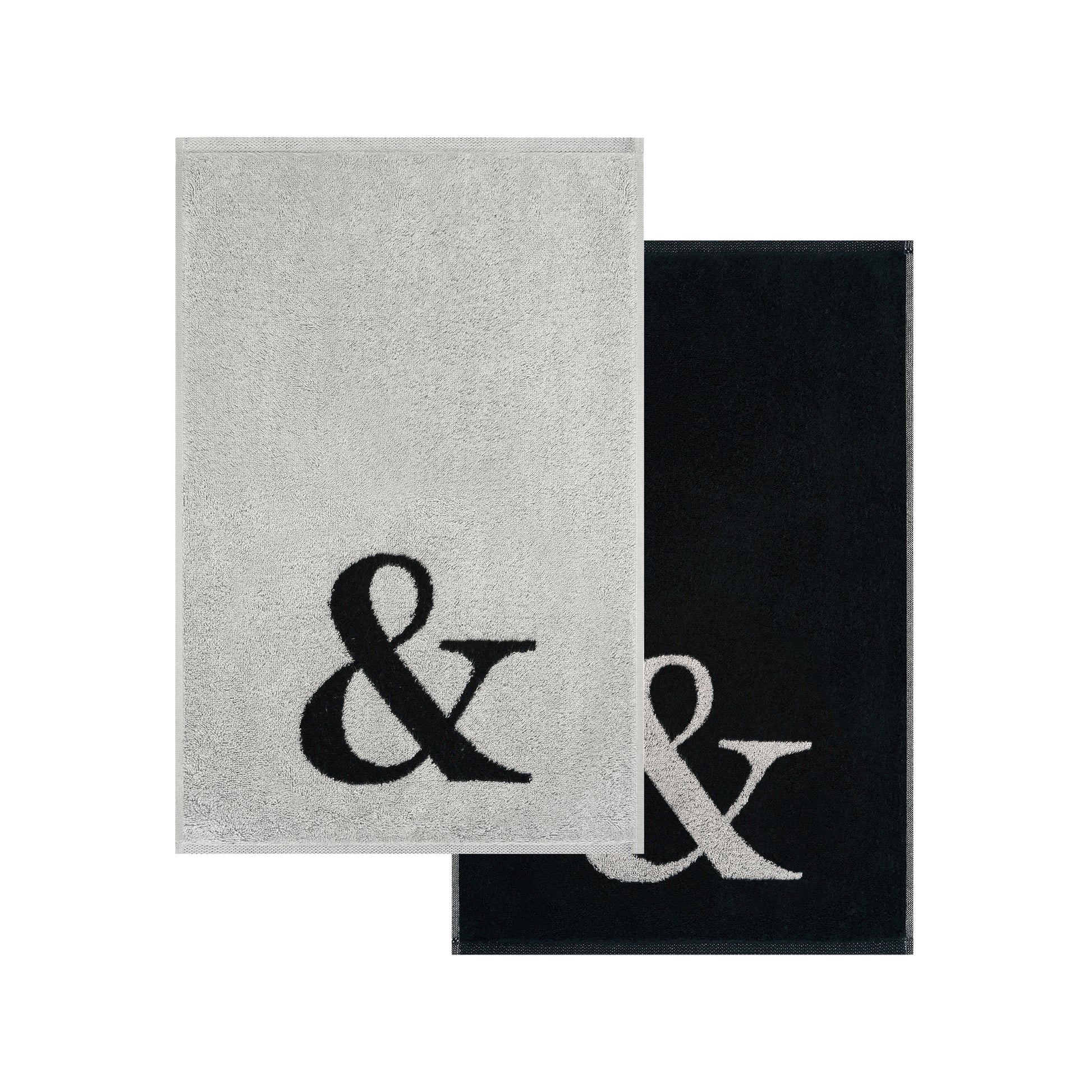 2er Set - Kleines Handtuch mit Buchstabe "&" – Silber / Schwarz