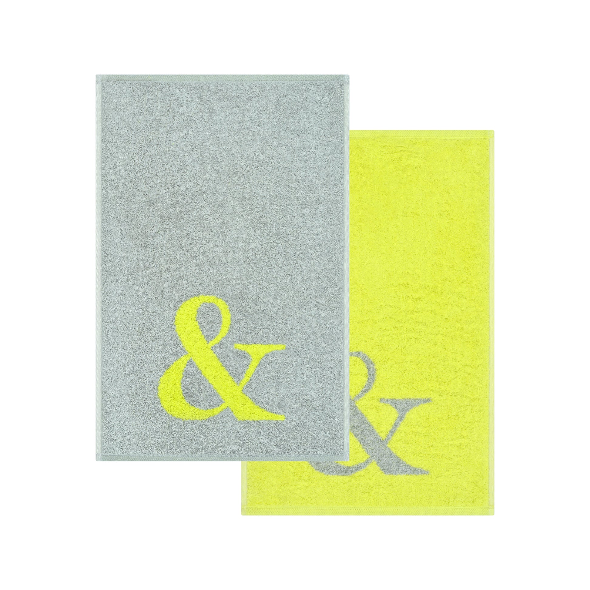 2er Set - Kleines Handtuch mit Buchstabe "&" – Silber / Lime