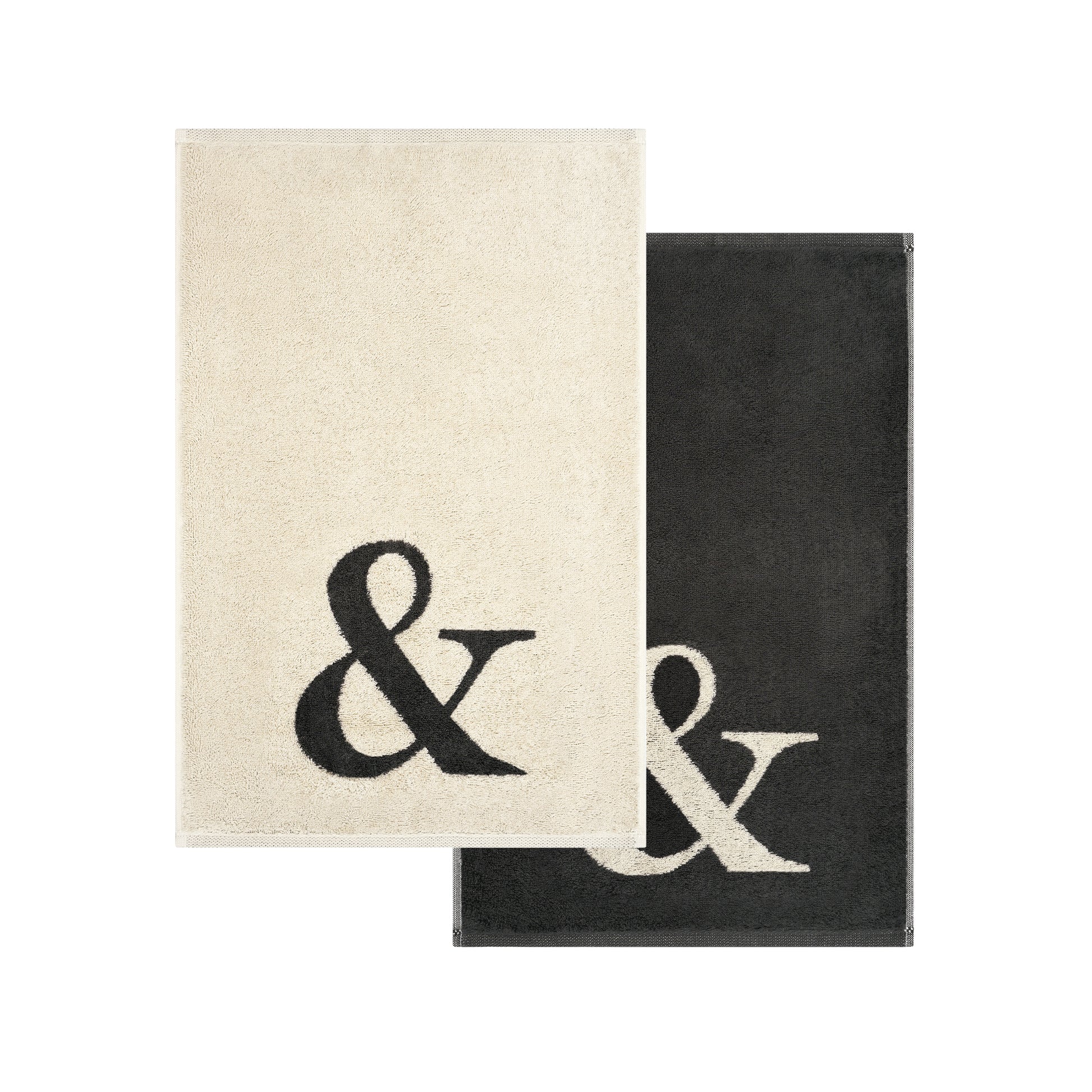 2er Set - Kleines Handtuch mit Buchstabe "&" – Natur / Dunkelgrau