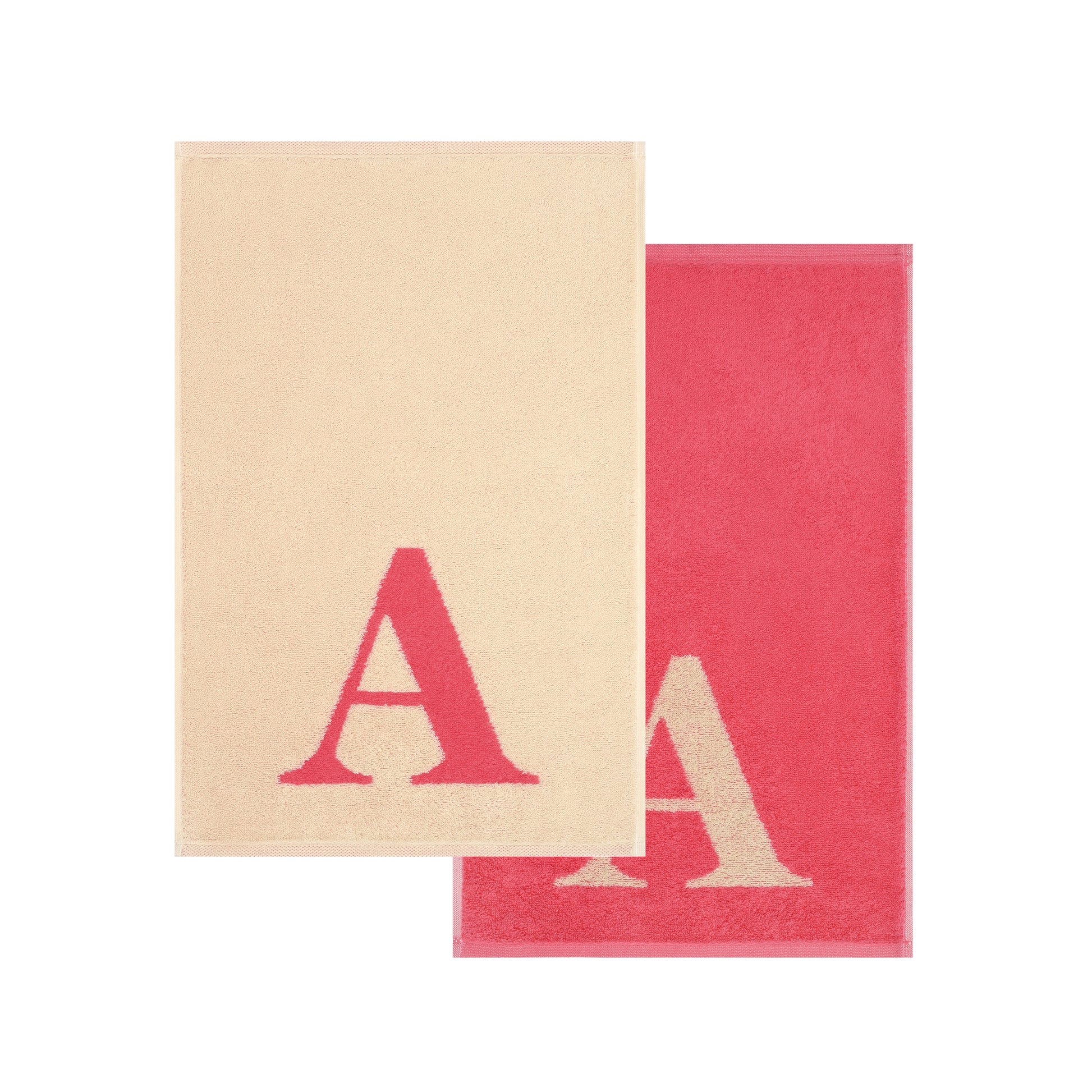 2er Set - Kleines Handtuch mit Buchstabe "A" – Natur / Pink / Orange