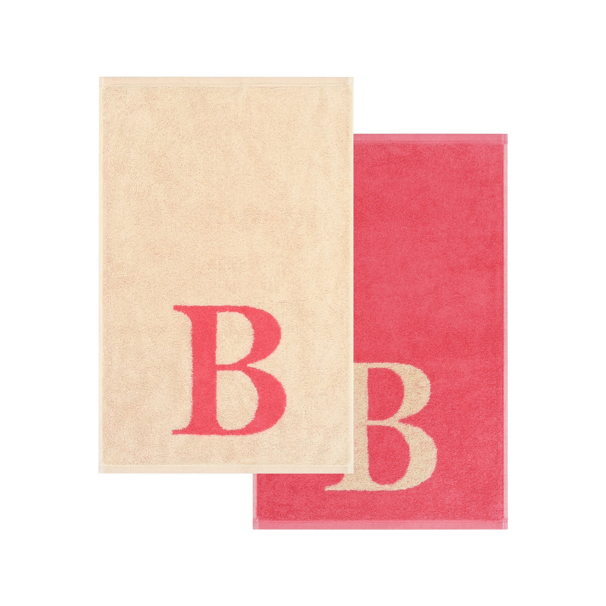 2er Set - Kleines Handtuch mit Buchstabe "B" – Natur / Pink / Orange
