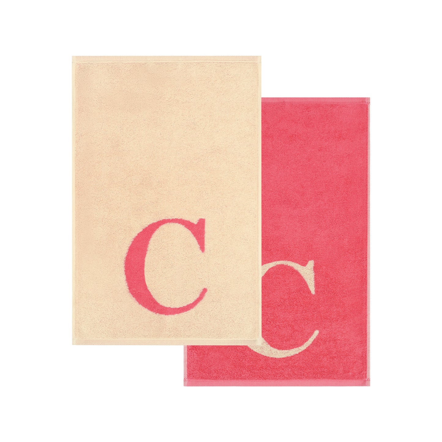 2er Set - Kleines Handtuch mit Buchstabe "C" – Natur / Pink / Orange