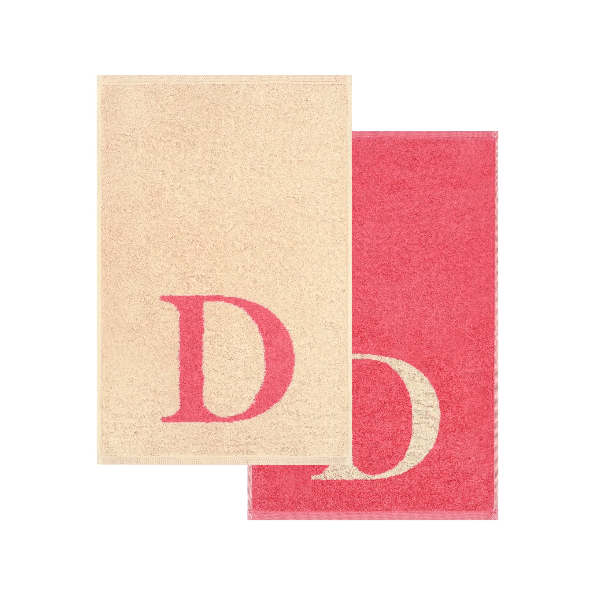 2er Set - Kleines Handtuch mit Buchstabe "D" – Natur / Pink / Orange
