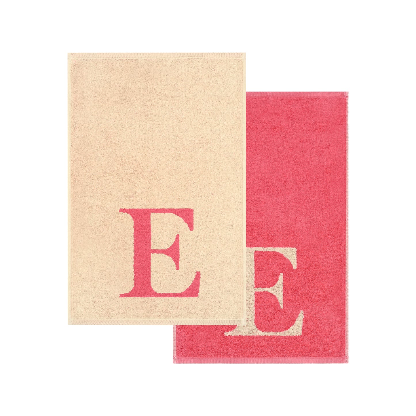 2er Set - Kleines Handtuch mit Buchstabe "E" – Natur / Pink / Orange
