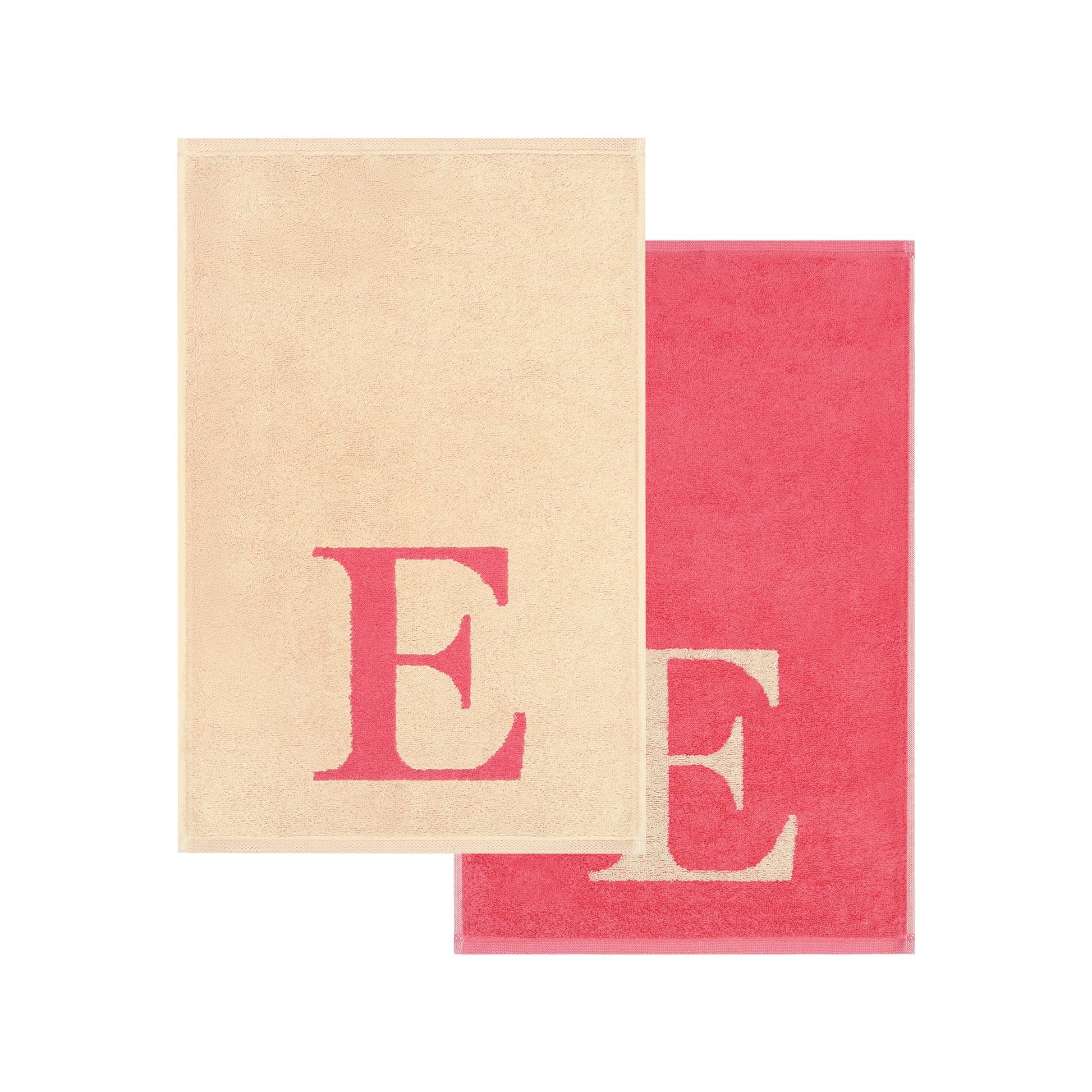 2er Set - Kleines Handtuch mit Buchstabe "E" – Natur / Pink / Orange