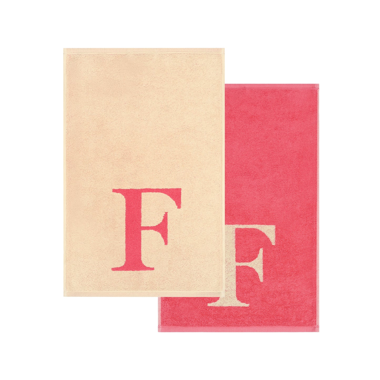 2er Set - Kleines Handtuch mit Buchstabe "F" – Natur / Pink / Orange