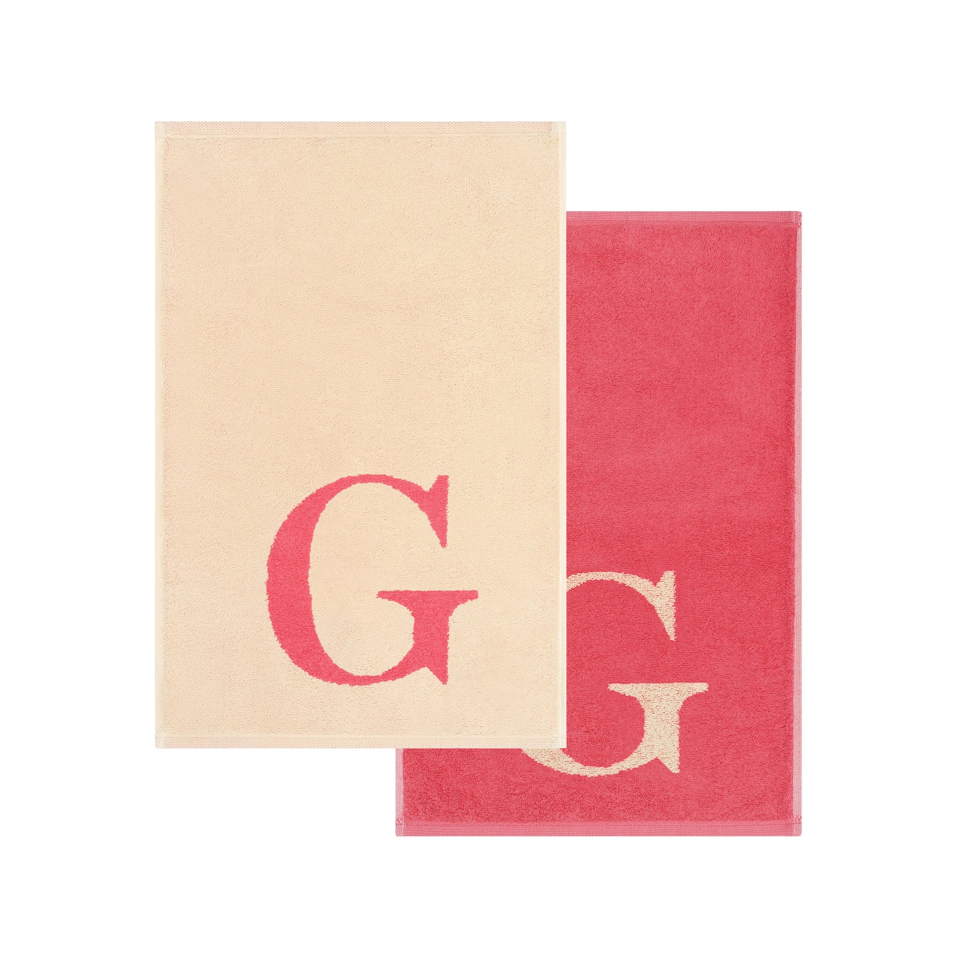 2er Set - Kleines Handtuch mit Buchstabe "G" – Natur / Pink / Orange