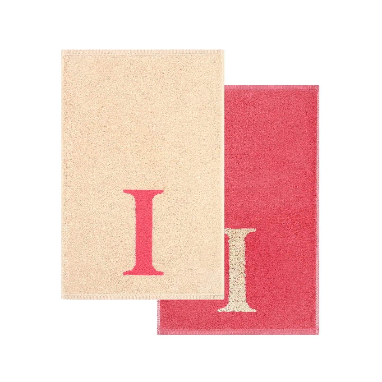 2er Set - Kleines Handtuch mit Buchstabe "I" – Natur / Pink / Orange