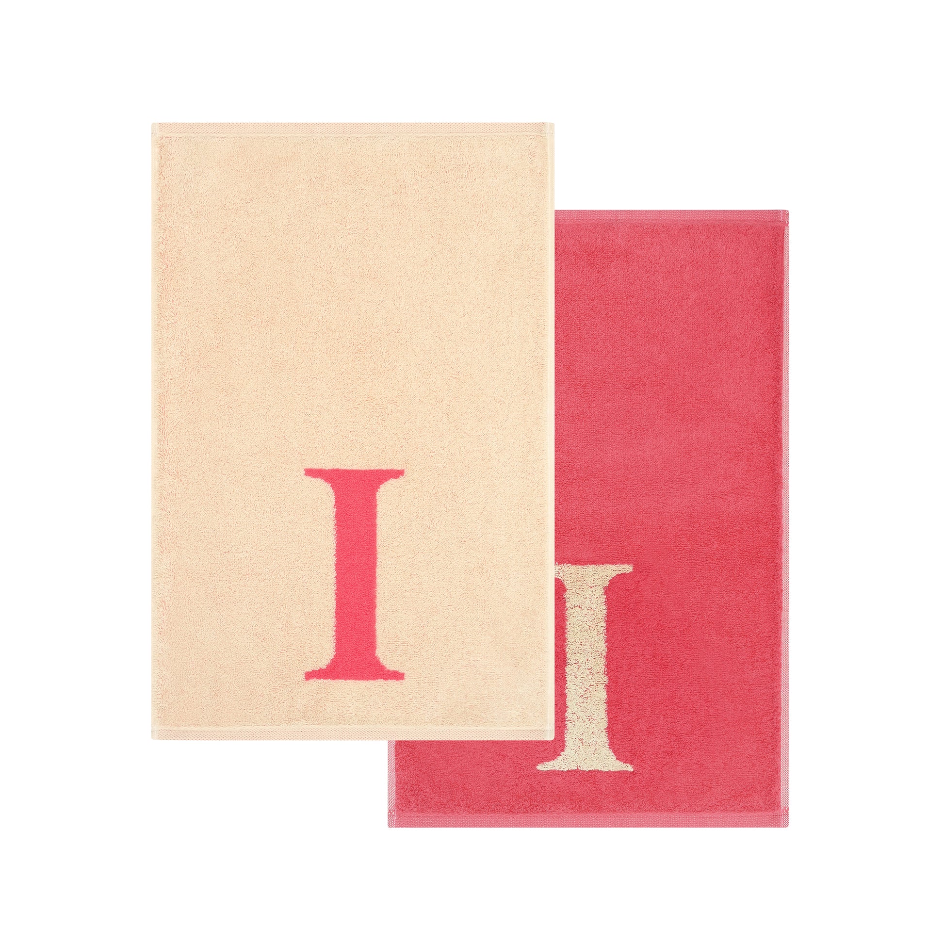 2er Set - Kleines Handtuch mit Buchstabe "I" – Natur / Pink / Orange