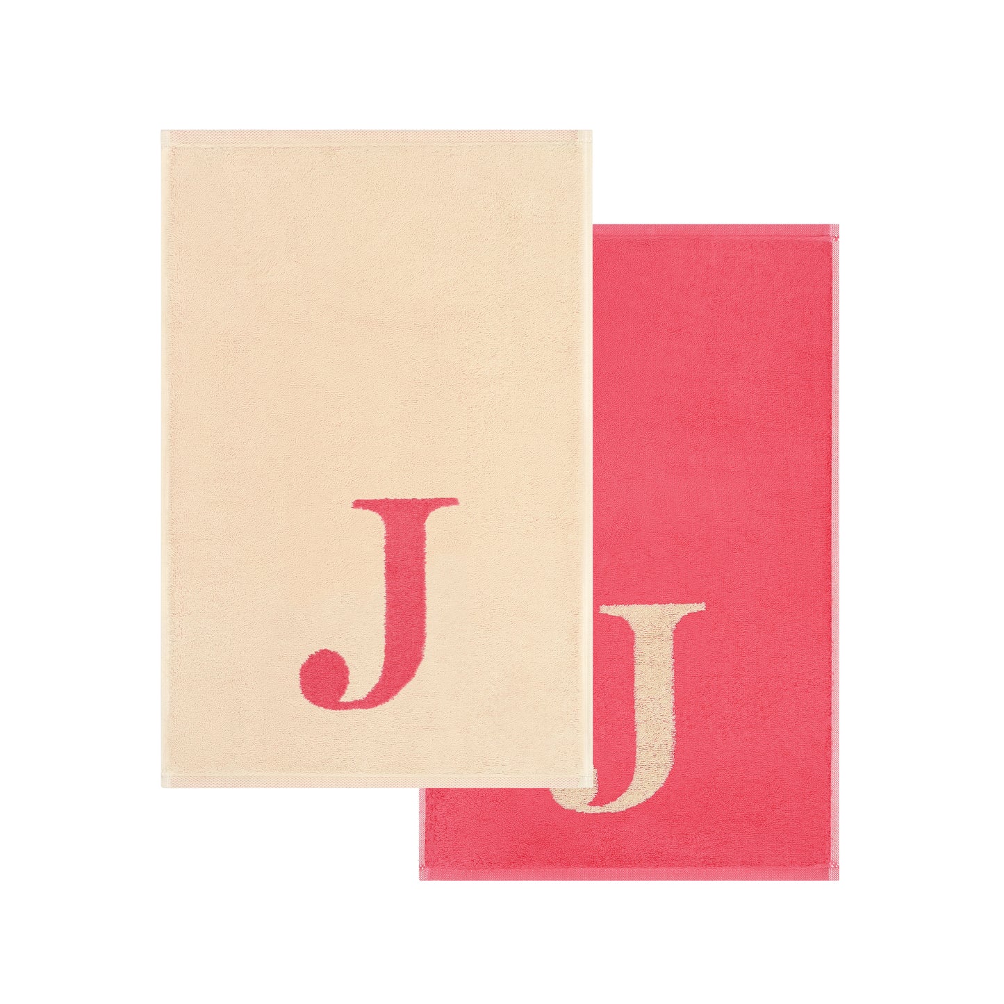 2er Set - Kleines Handtuch mit Buchstabe "J" – Natur / Pink / Orange