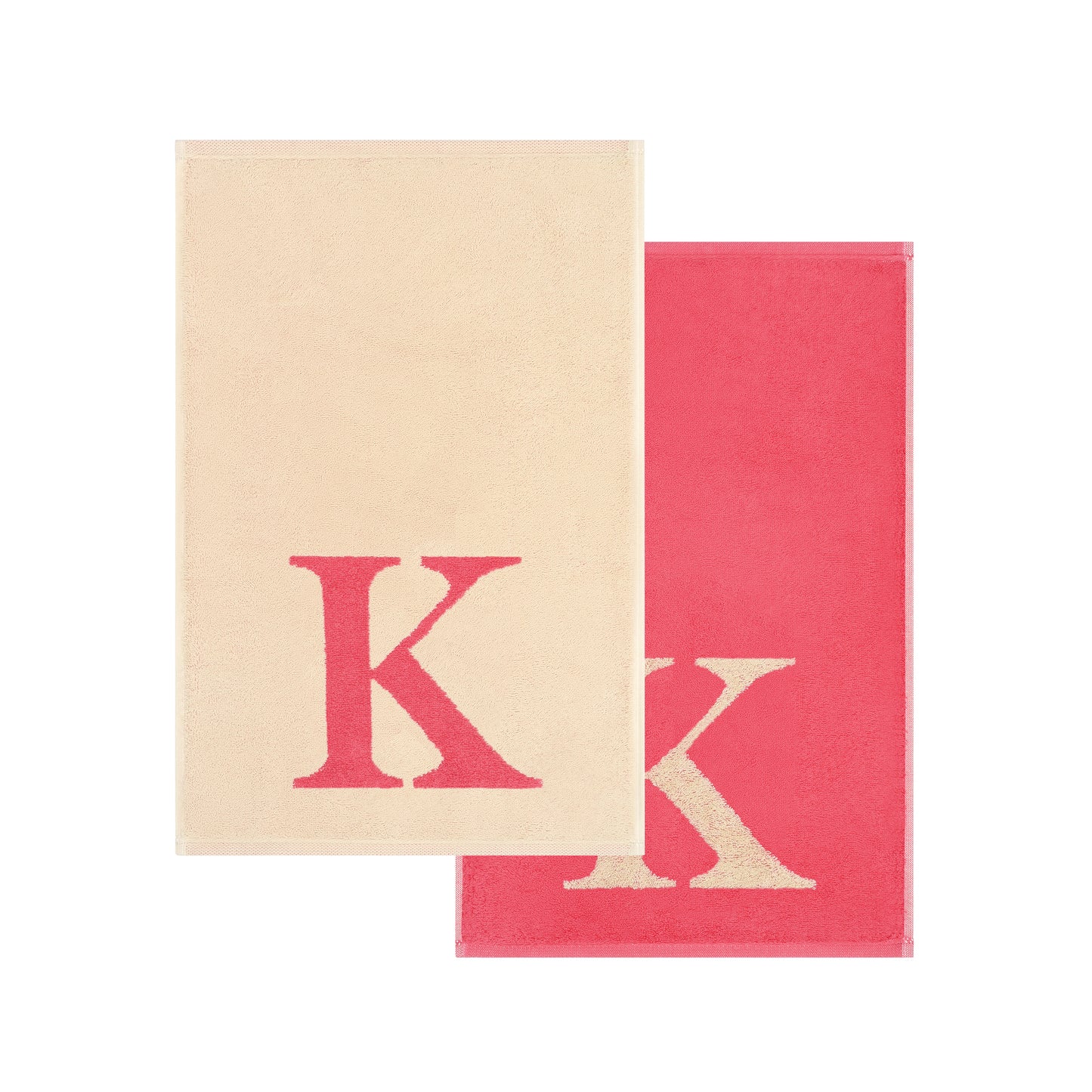 2er Set - Kleines Handtuch mit Buchstabe "K" – Natur / Pink / Orange
