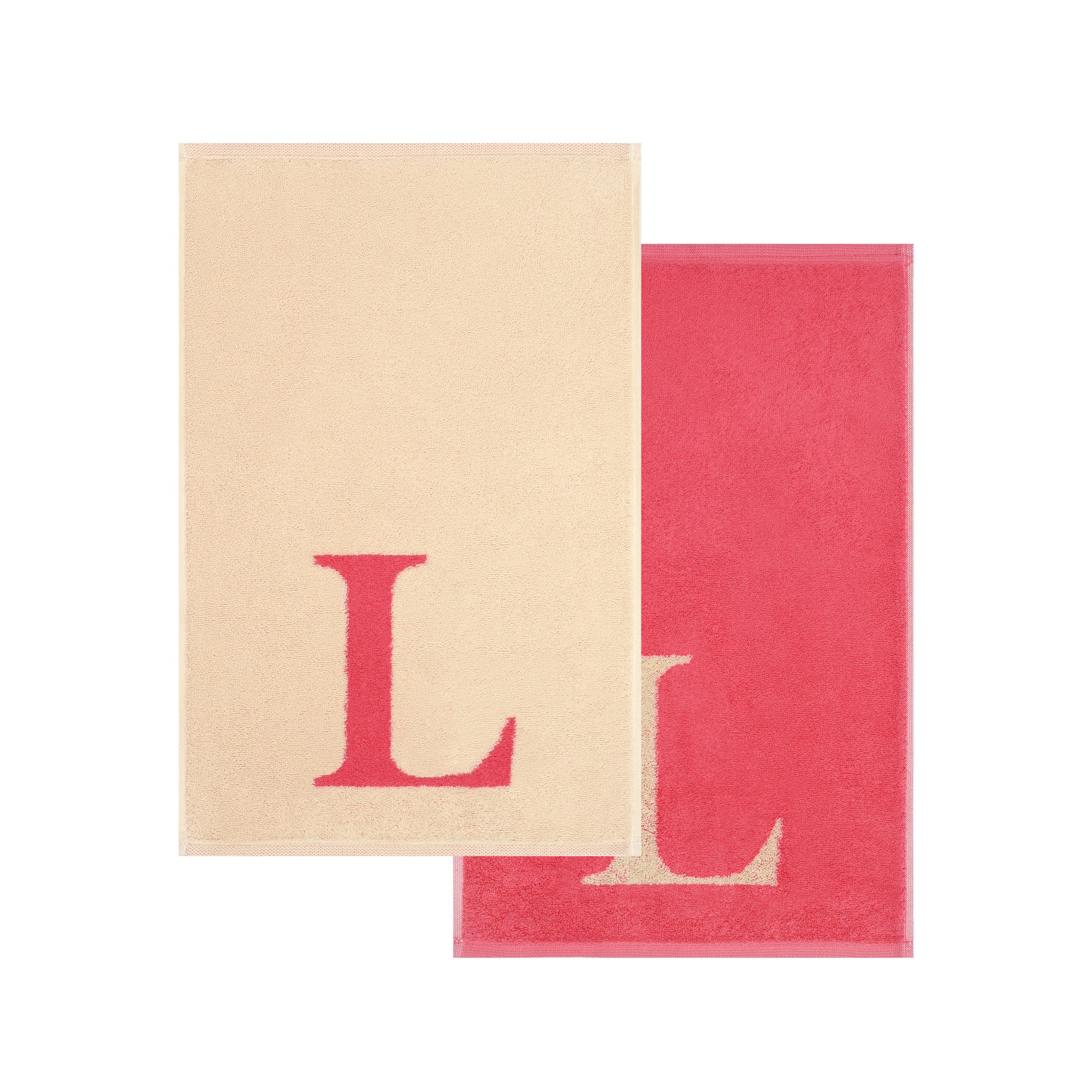 2er Set - Kleines Handtuch mit Buchstabe "L" – Natur / Pink / Orange