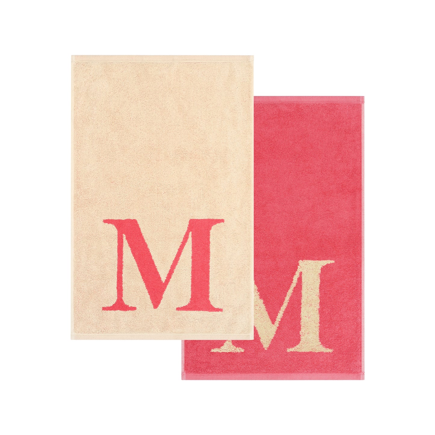 2er Set - Kleines Handtuch mit Buchstabe "M" – Natur / Pink / Orange