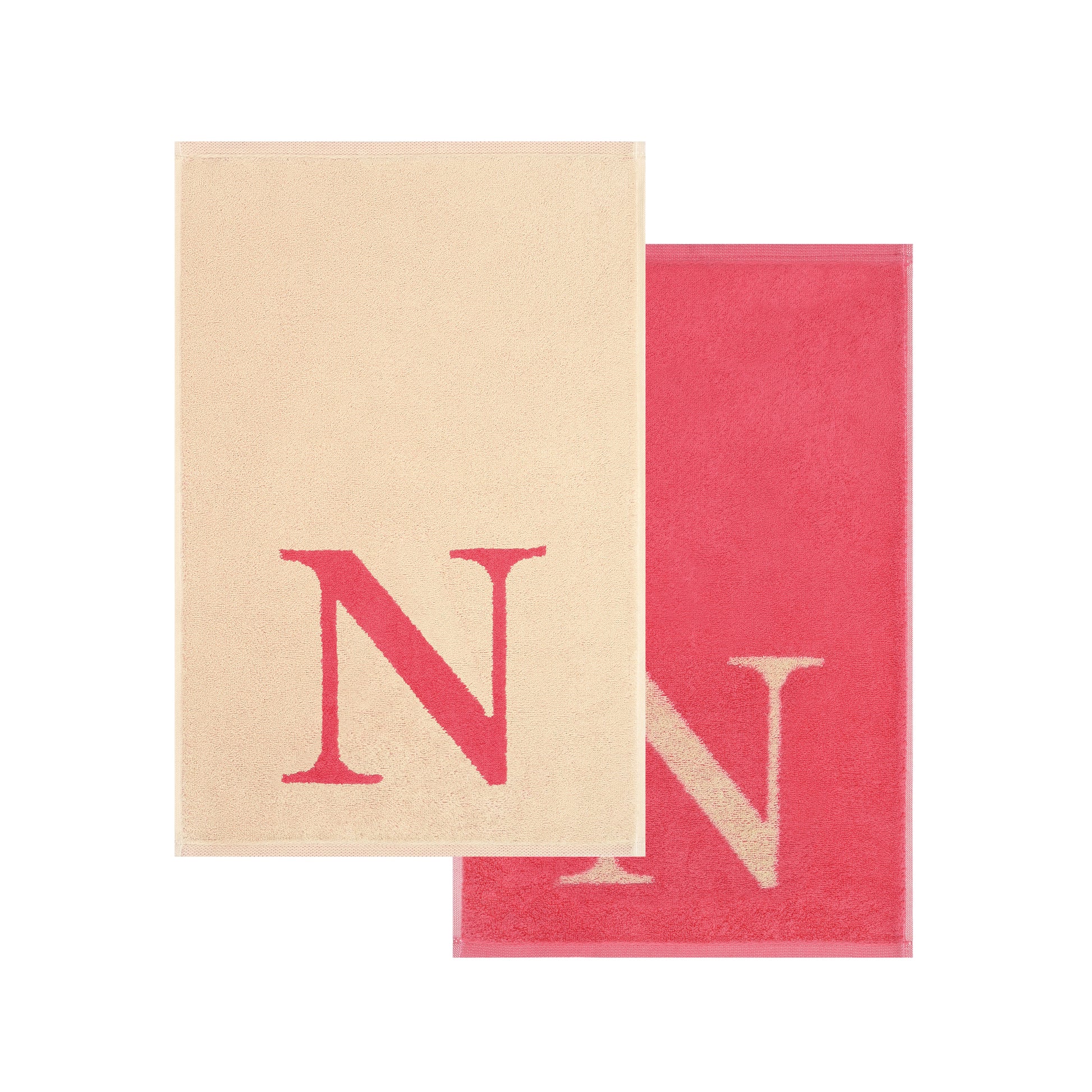 2er Set - Kleines Handtuch mit Buchstabe "N" – Natur / Pink / Orange