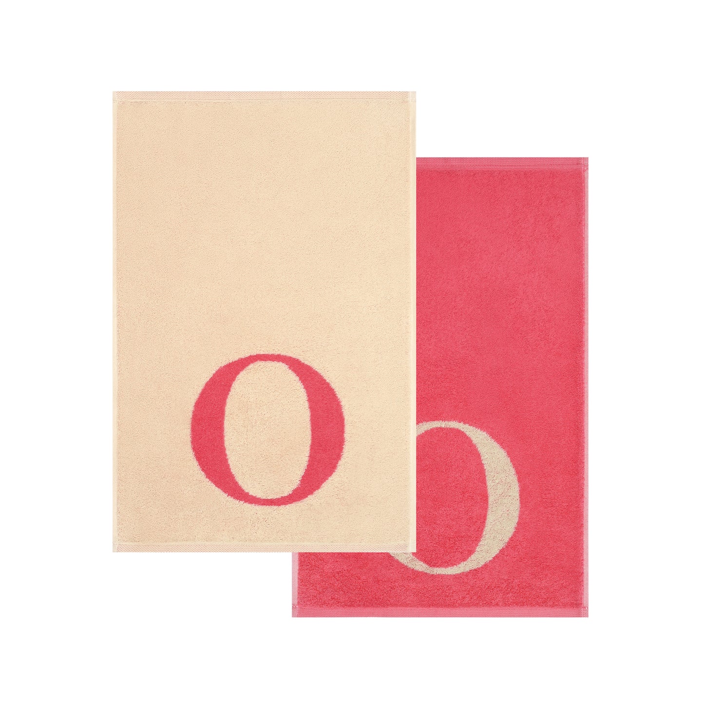 2er Set - Kleines Handtuch mit Buchstabe "O" – Natur / Pink / Orange