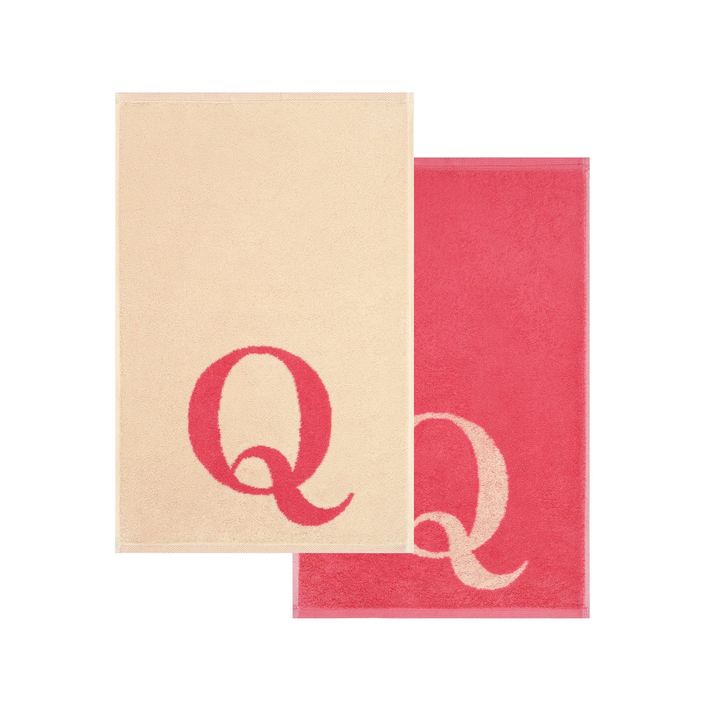 2er Set - Kleines Handtuch mit Buchstabe "Q" – Natur / Pink / Orange