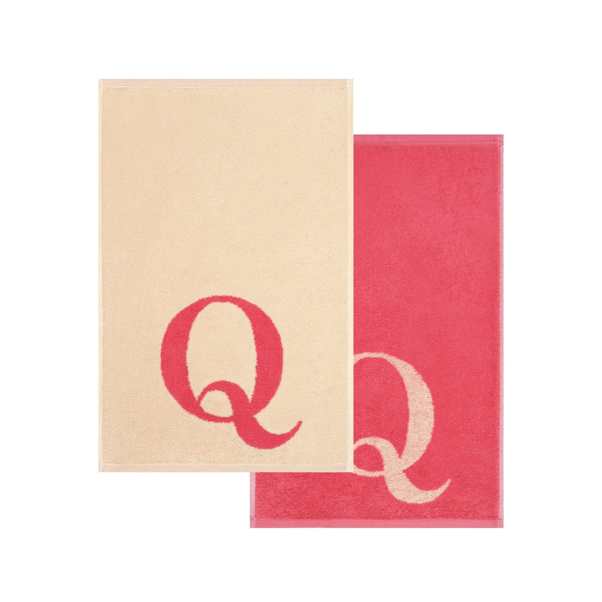 2er Set - Kleines Handtuch mit Buchstabe "Q" – Natur / Pink / Orange