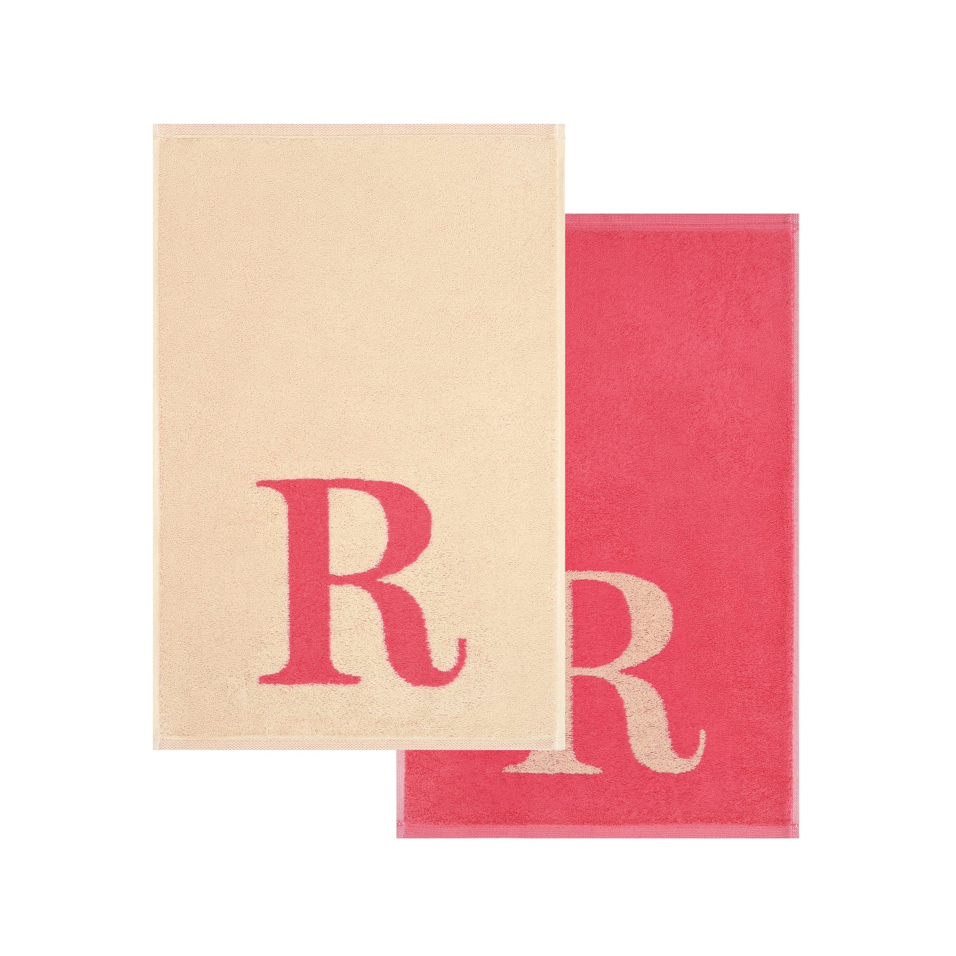 2er Set - Kleines Handtuch mit Buchstabe "R" – Natur / Pink / Orange