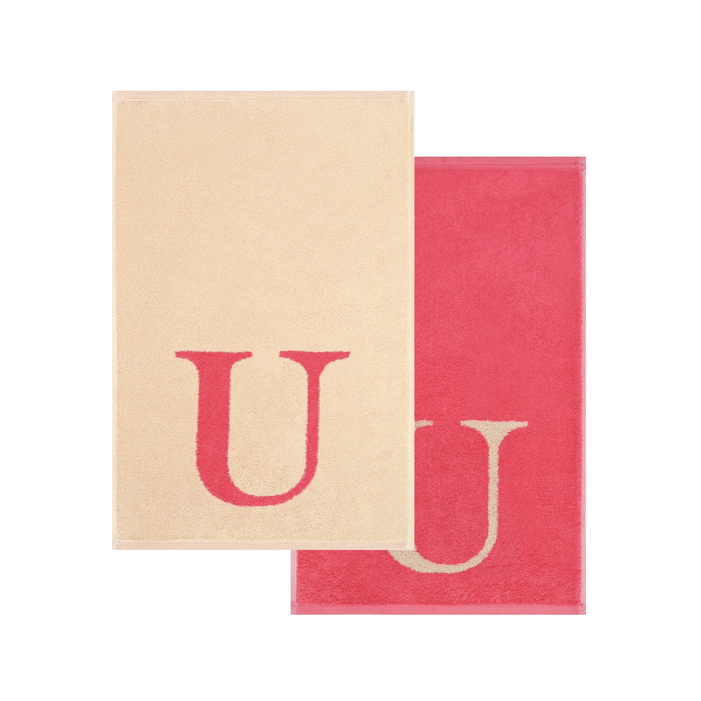 2er Set - Kleines Handtuch mit Buchstabe "U" – Natur / Pink / Orange