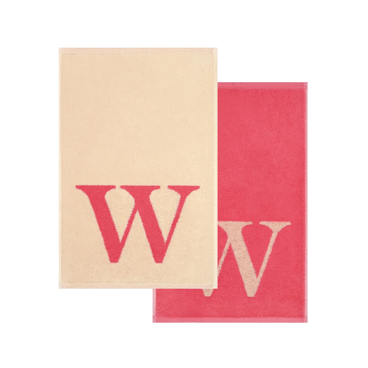 2er Set - Kleines Handtuch mit Buchstabe "W" – Natur / Pink / Orange