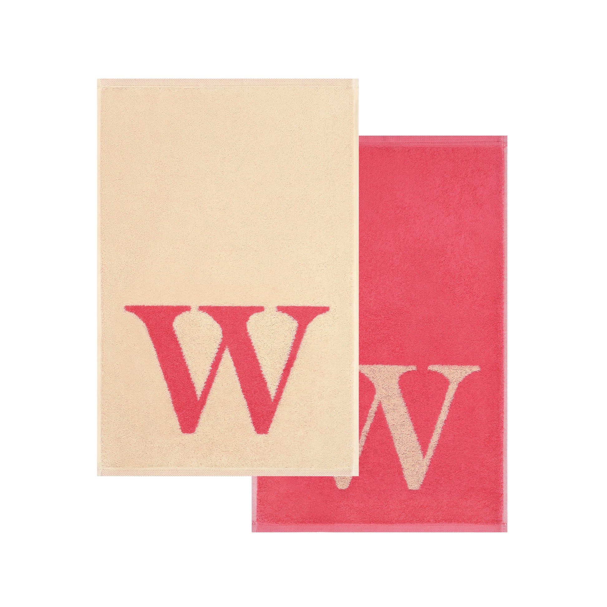 2er Set - Kleines Handtuch mit Buchstabe "W" – Natur / Pink / Orange