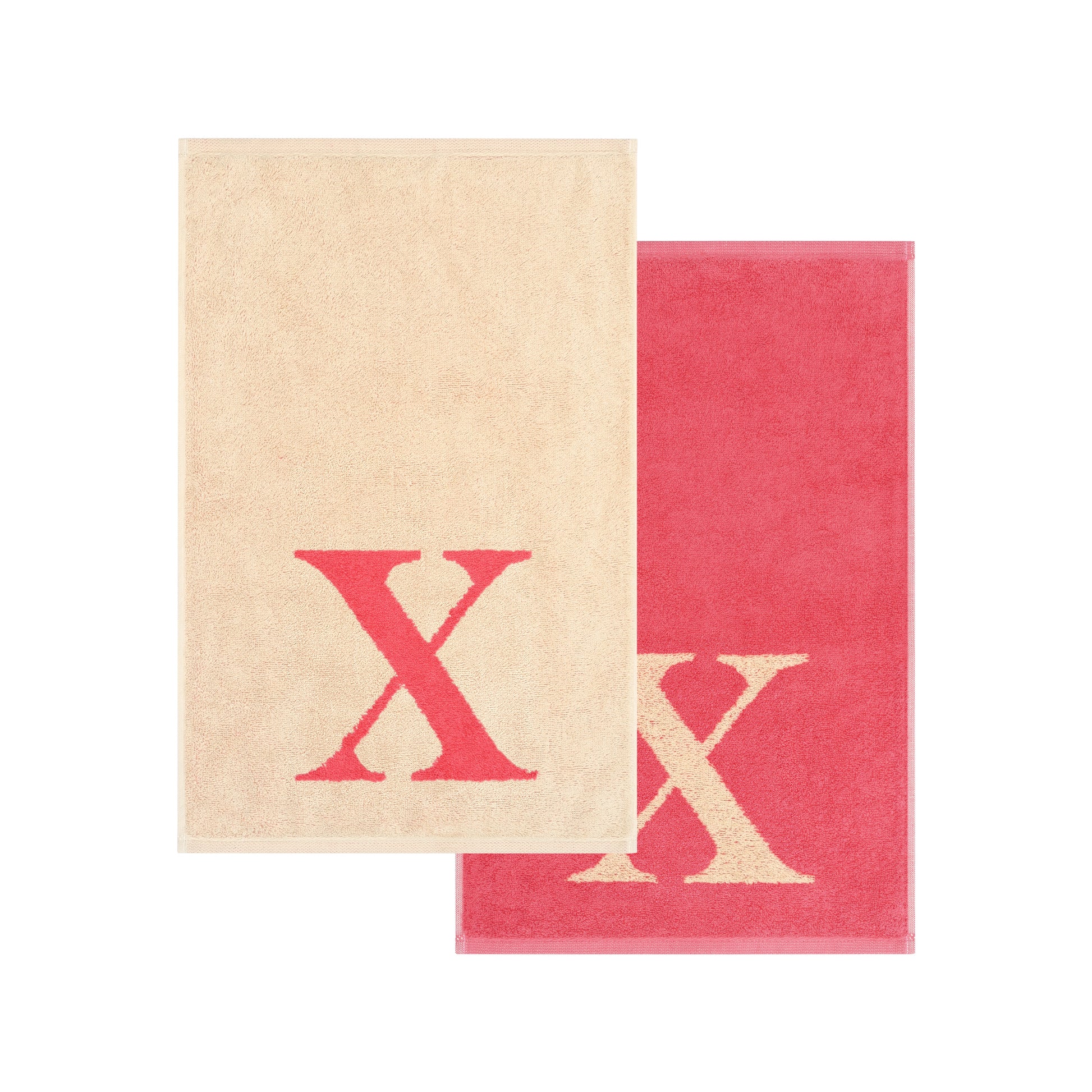 2er Set - Kleines Handtuch mit Buchstabe "X" – Natur / Pink / Orange