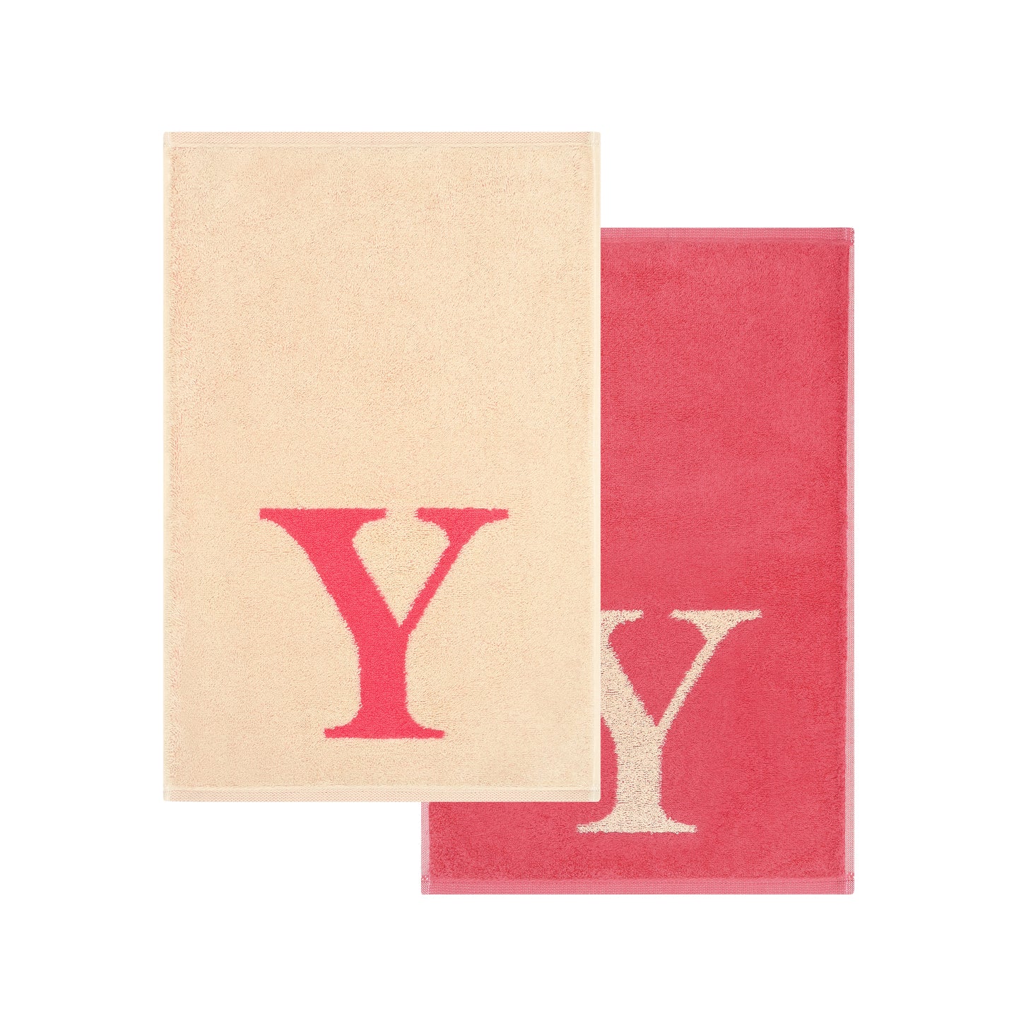 2er Set - Kleines Handtuch mit Buchstabe "Y" – Natur / Pink / Orange