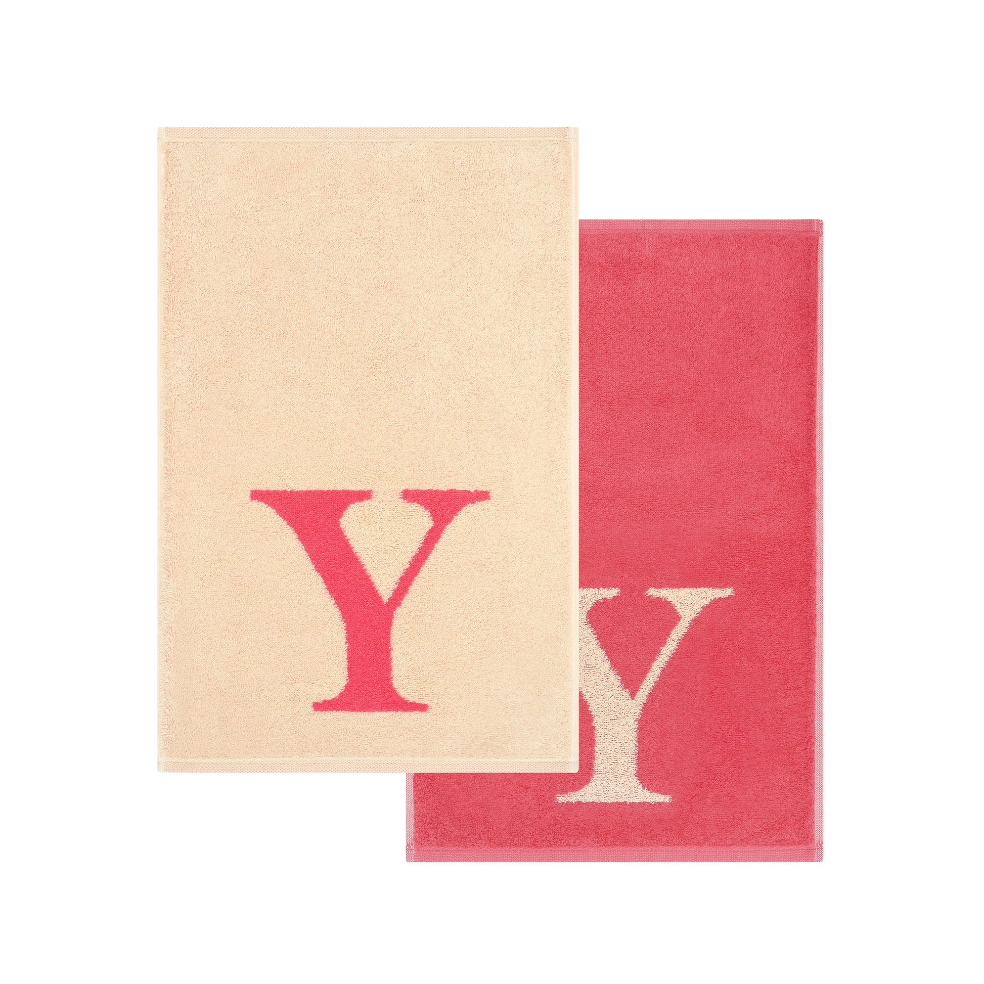 2er Set - Kleines Handtuch mit Buchstabe "Y" – Natur / Pink / Orange
