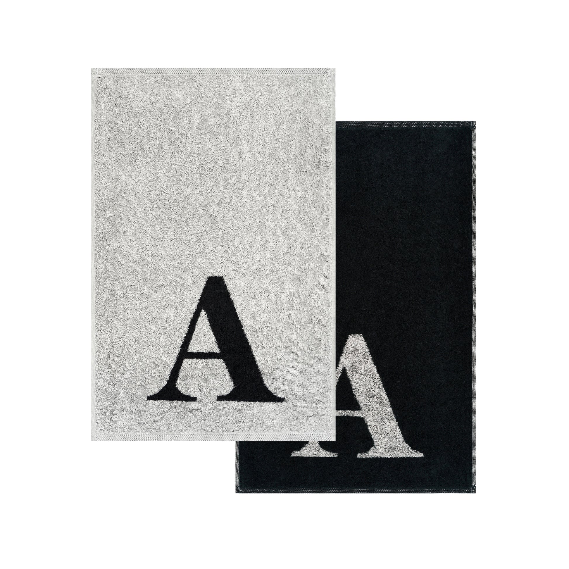 2er Set - Kleines Handtuch mit Buchstabe "A" – Silber / Schwarz