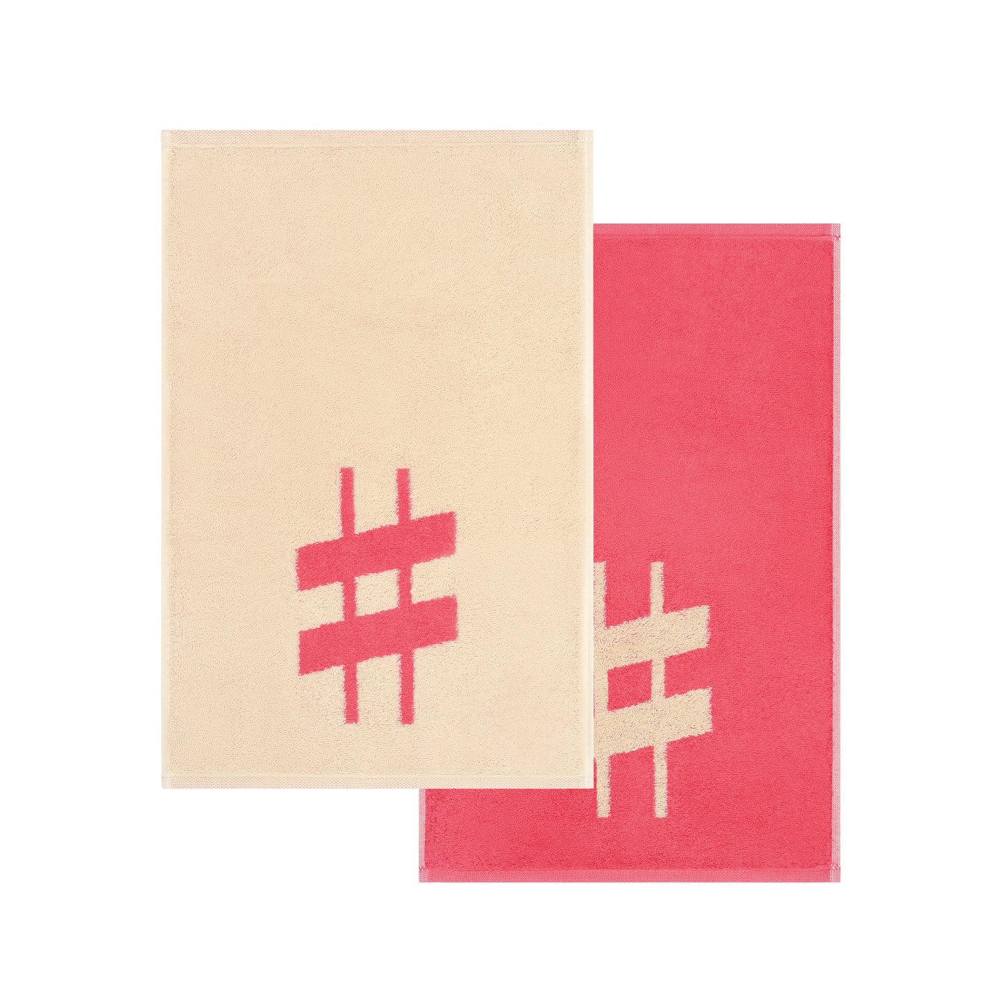 2er Set - Kleines Handtuch mit Buchstabe "#" – Natur / Pink / Orange