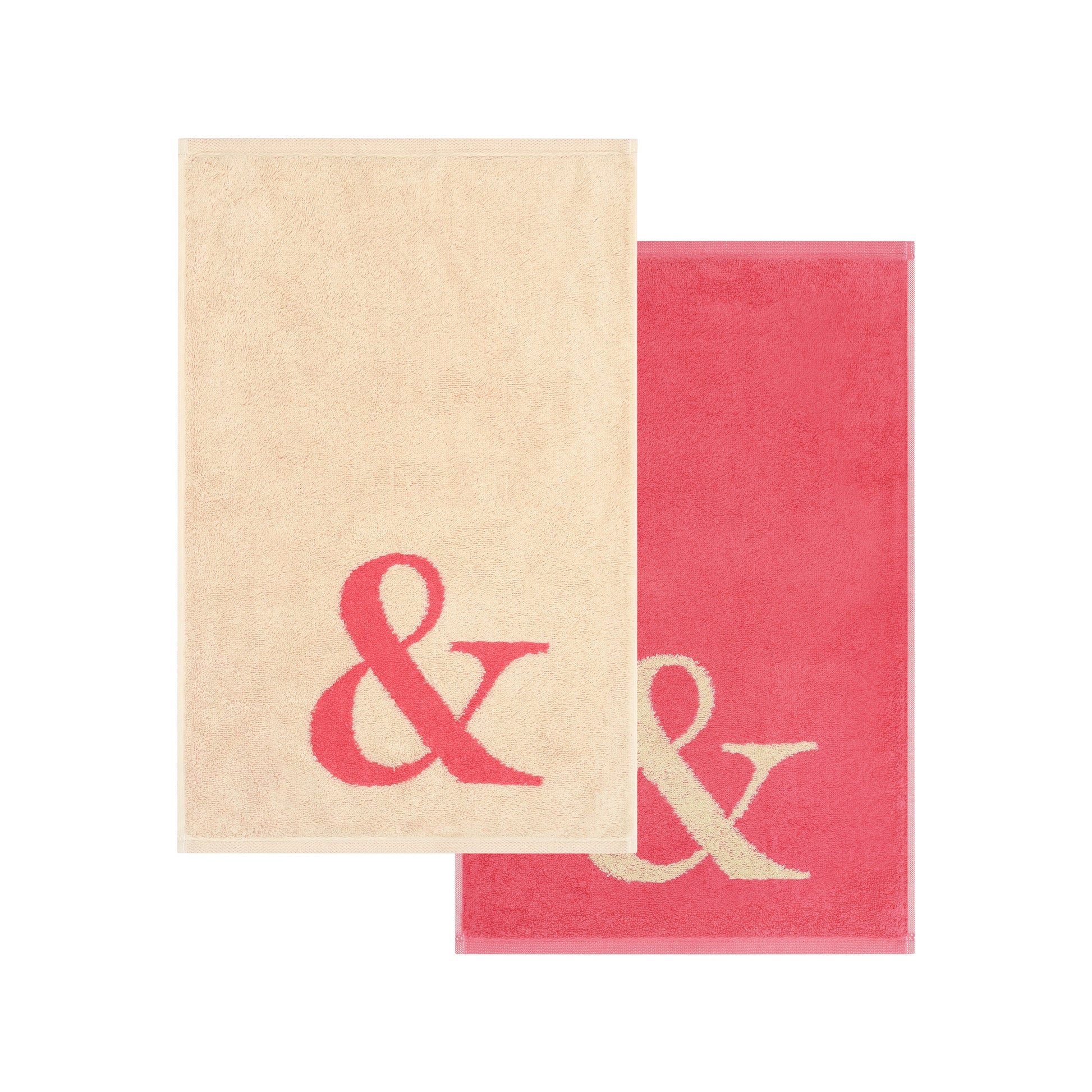 2er Set - Kleines Handtuch mit Buchstabe "&" – Natur / Pink / Orange